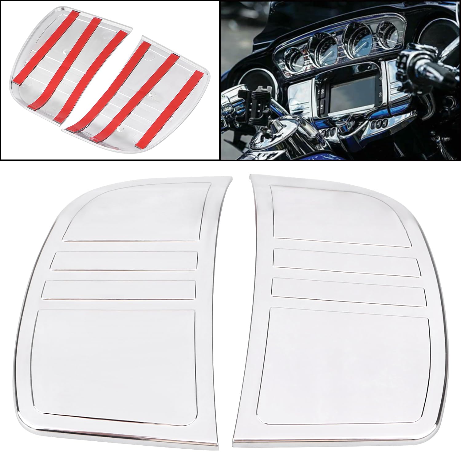 Chrome Motorcycle Stereo Trim Inner Fairing Panels Cover for Harley Davidson Touring Models (2014-2023) - Electra Glide, Street Glide, Road Glide, Ultra Limited & Tri Glide - Premium Sound System Upgrade for Long Rides & Highway Cruising
