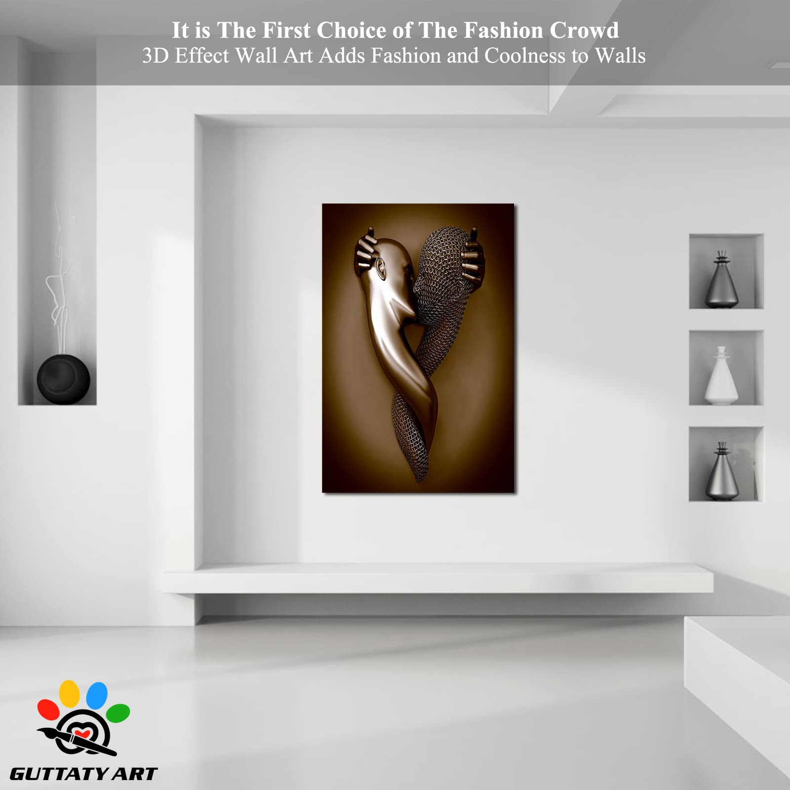 3D Metal Effect Love Heart Gray Canvas Wall Art - Romantic Kissing Couple Painting for Bedroom & Living Room Decor - Valentine's Day Gift for Couples (32x48 Inches) - Perfect for Anniversary, Wedding & Home Interior Design