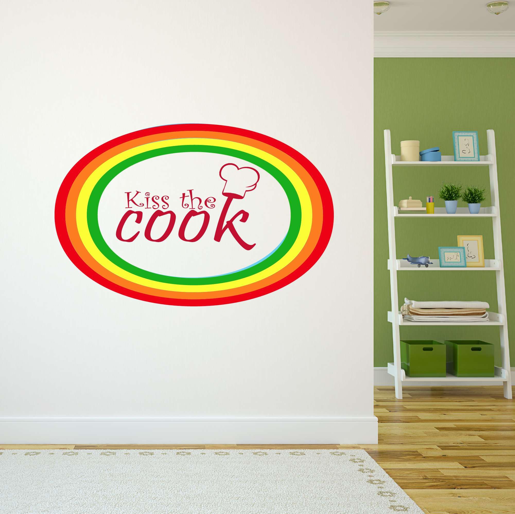 Kitchen Chef Love Cook Vinyl Wall Art Quote - 20x14 Inch Home Decoration for Loving Kitchen, Dining Room, or Cafe - Kiss The Cook