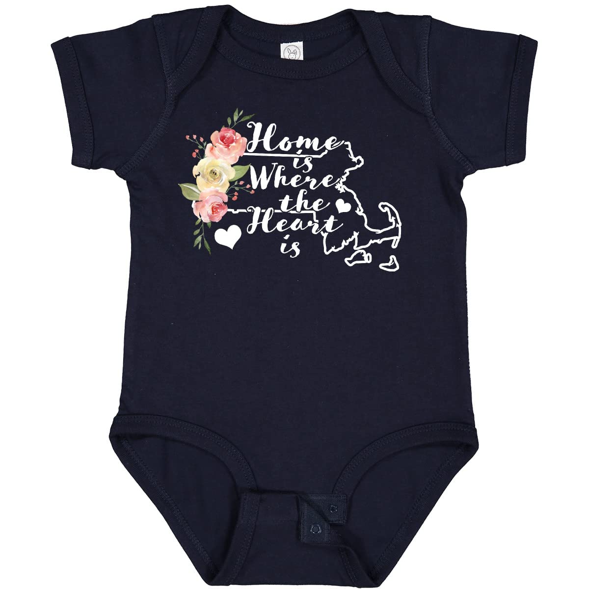 Inktastic Massachusetts Home is Where The Heart is Watercolor Baby Bodysuit - Soft Cotton Onesie for Newborns, Infants & Toddlers - Perfect for Family Photos, Holidays & Everyday Wear
