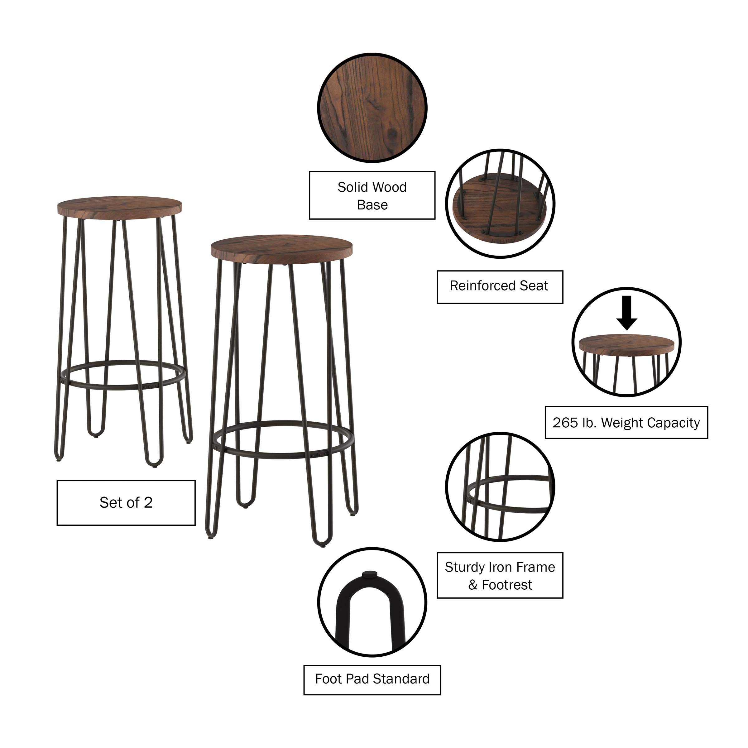 Premium Set of 2 Counter-Height Bar Stools 29.5