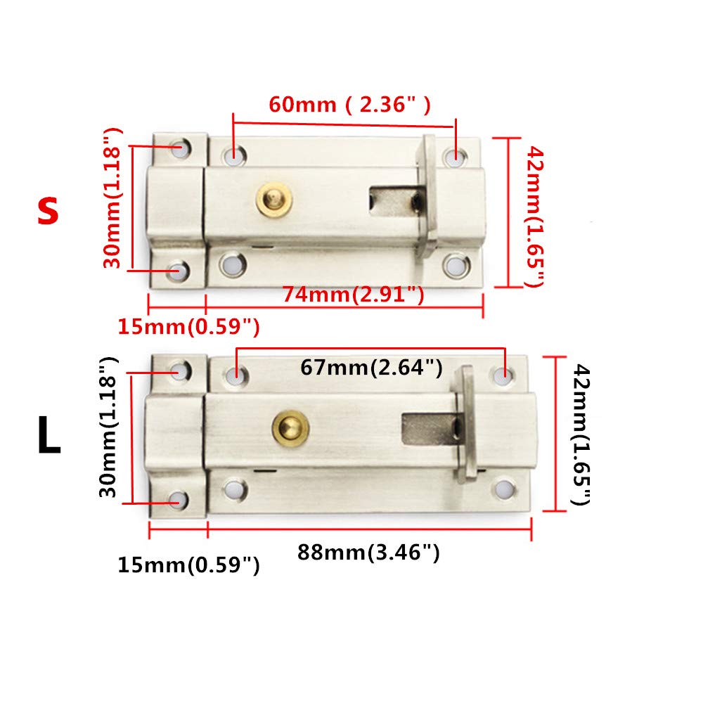 Stainless Steel Automatic Springback Door Bolts - 2 Pack Surface Mount Sliding Door Lock for Interior Doors | Secure Bedrooms, Bathrooms & Closets