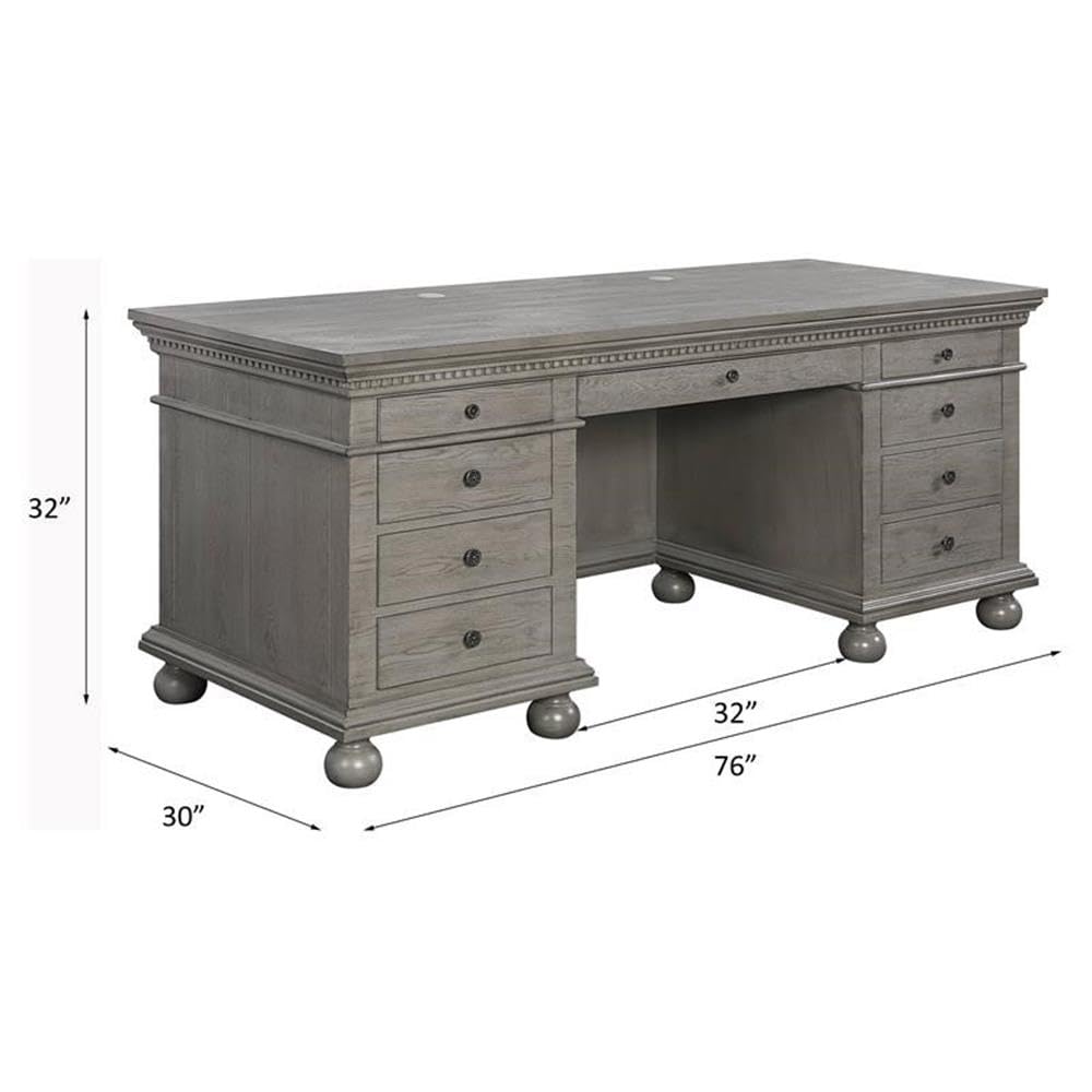 Acme Gustave Gray Oak Executive Writing Desk with 9 Drawers - Perfect for Home Office, Study Room & Professional Workspace
