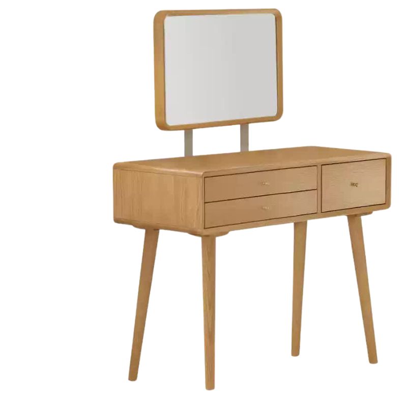 Stylish Oak Solid Wood Modern Dressing Table with Large Mirror - Perfect for Bedroom Vanity, Makeup Station & Home Decor