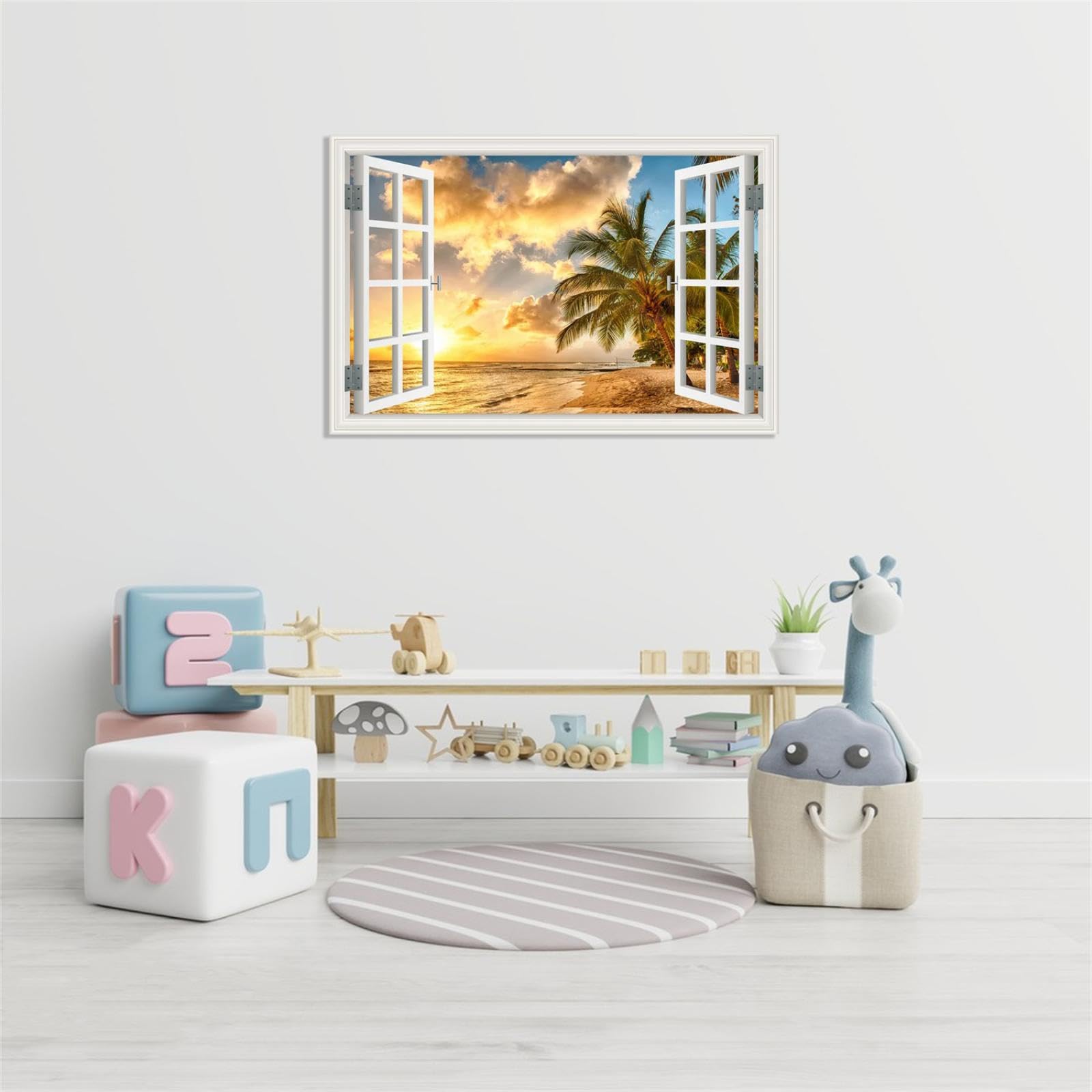 MOBYAT Ocean Waves Wall Art - Tropical Beach View Through Open Window Canvas Print 45x30cm (18x12in) Frameless - Perfect for Living Room, Bedroom & Coastal Home Decor