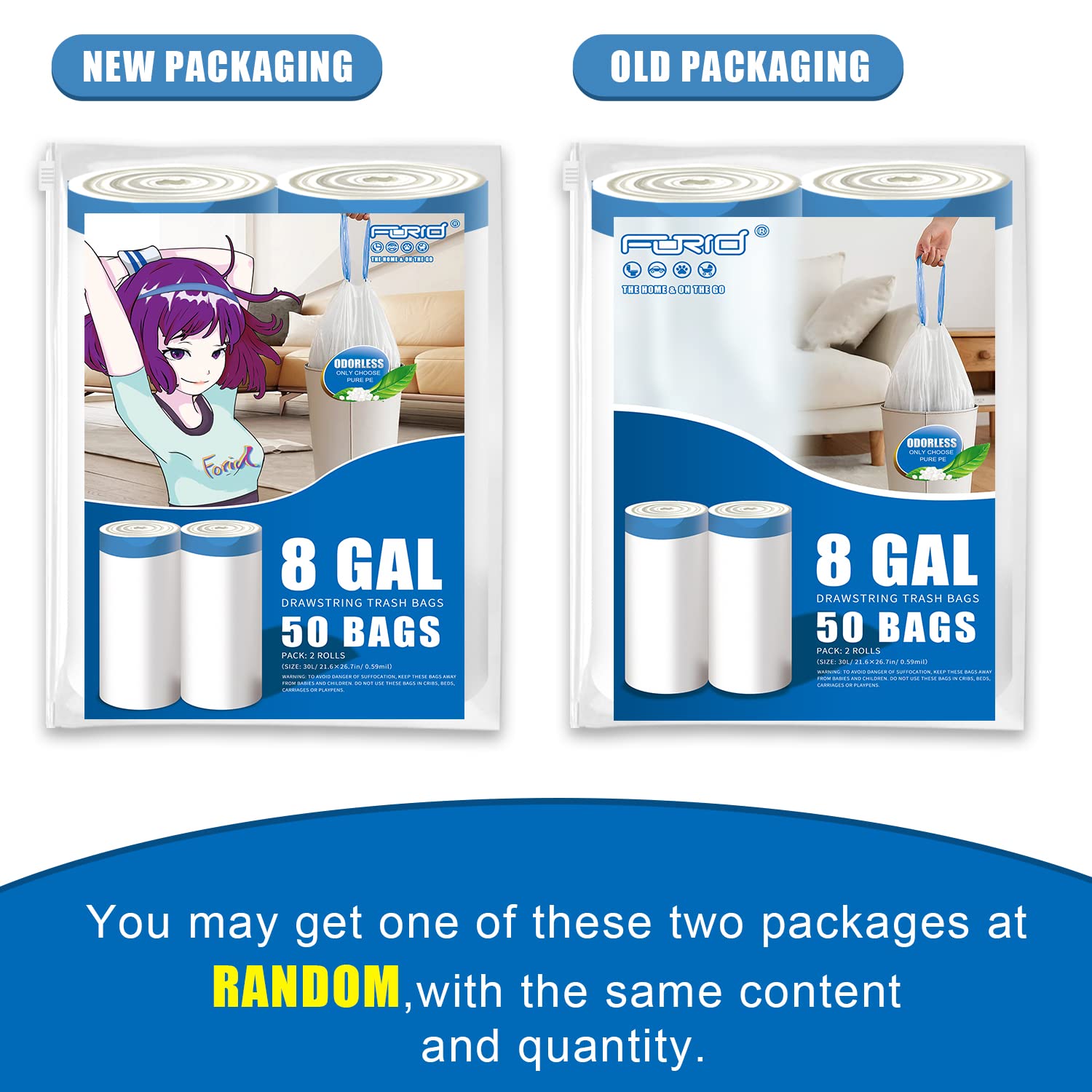FORID 8 Gallon Kitchen Drawstring Trash Bags - 50 Count White Unscented Garbage Can Liners, Medium Plastic Waste Bags for Home, Bedroom, Bathroom & Office (30 Liter) | Perfect for Kitchen Waste, Daily Cleaning & Small Trash Cans