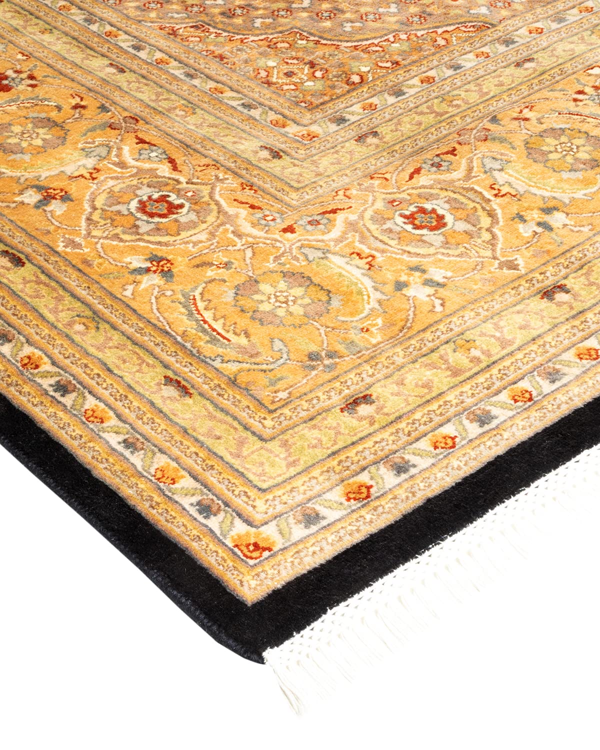 Handmade Wool Oriental Mogul Black 9x12 Area Rug - Traditional Hand-Knotted One-of-a-Kind Solo Rugs for Living Room, Bedroom & Home Decor