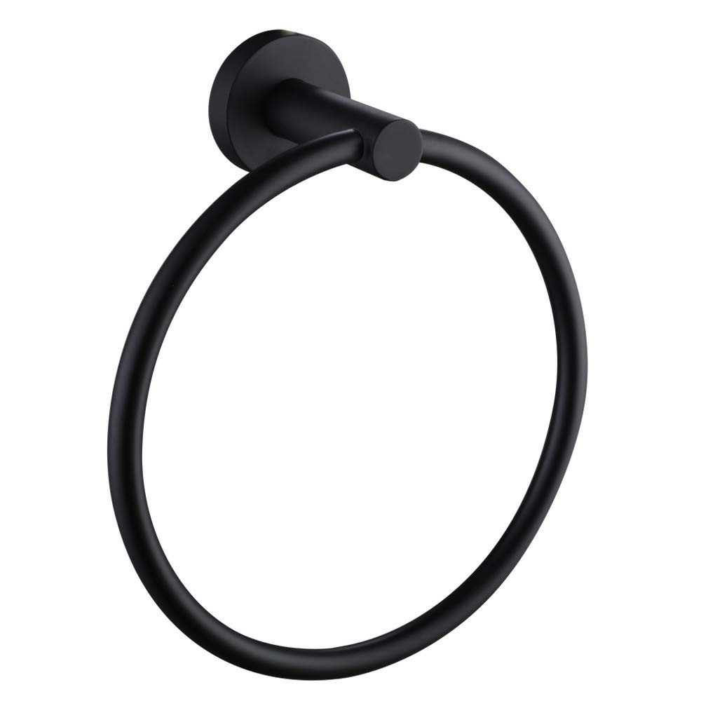 Aomasi Matte Black Stainless Steel Swivel Towel Ring - Stylish Round Bathroom Hand Towel Holder for Washcloth & Kitchen Use