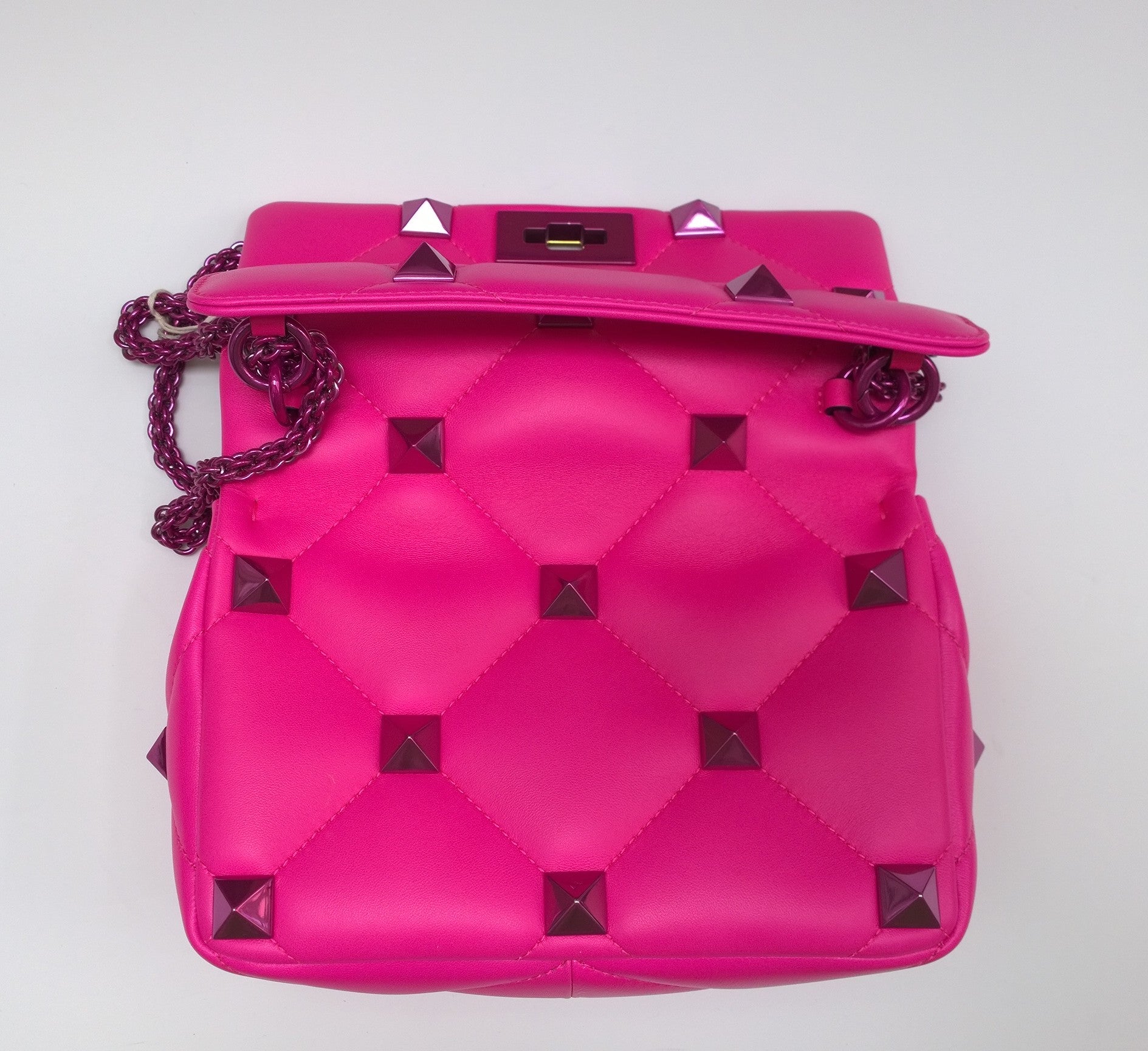 Valentino Garavani Roman Stud Medium PP Pink Fuchsia Rockstud Chain Crossbody Bag - Luxury Designer Handbag for Women, Perfect for Parties, Date Nights & Special Occasions