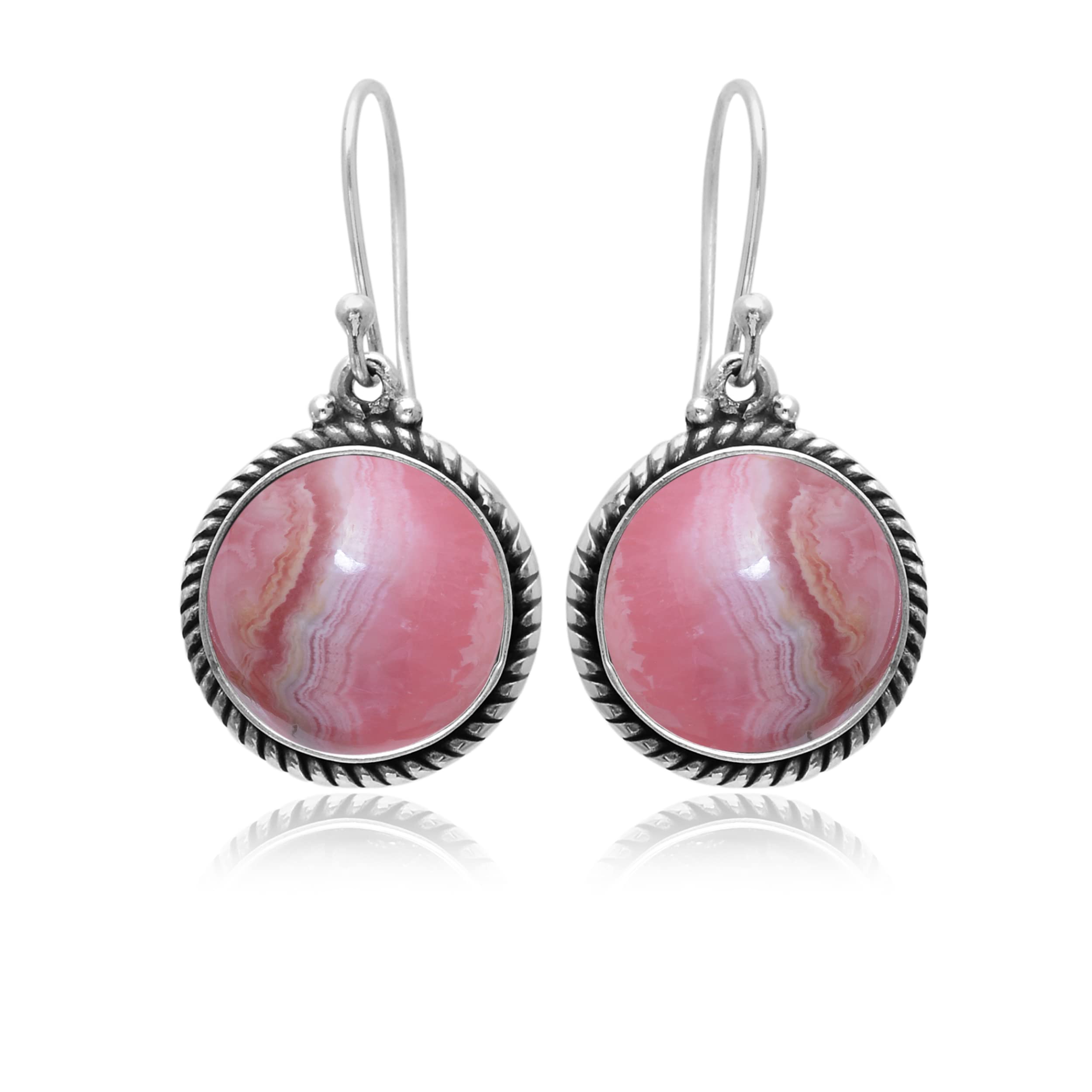 Veracity Jewelry 925 Sterling Silver Rhodochrosite Earrings for Women - Handmade Pink Red Gemstone Dangle Earrings (VSE-250) - Perfect for Date Night, Wedding & Special Occasions