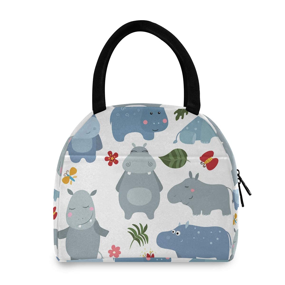 Cute Insulated Hippo Lunch Bag for Women - Reusable Tote Lunch Box with Thermal Container - Perfect for Work, School & Picnics