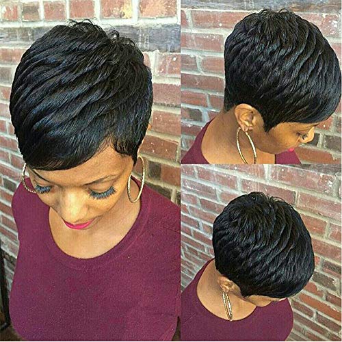 Gabrielle Short Human Hair Pixie Cut Wigs 100% Virgin Human Hair - Cute Short Pixie Wigs for Black Women - Natural Boy Cut Wigs (Pixie Cut, 1B#) - Perfect for Daily Wear, Cosplay & Fashion Events