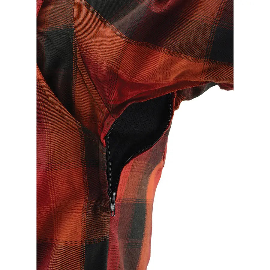 Milwaukee Leather Men's Red & Orange Armored Flannel Biker Shirt with Reinforced Fibers | Motorcycle Riding Gear for Safety & Style