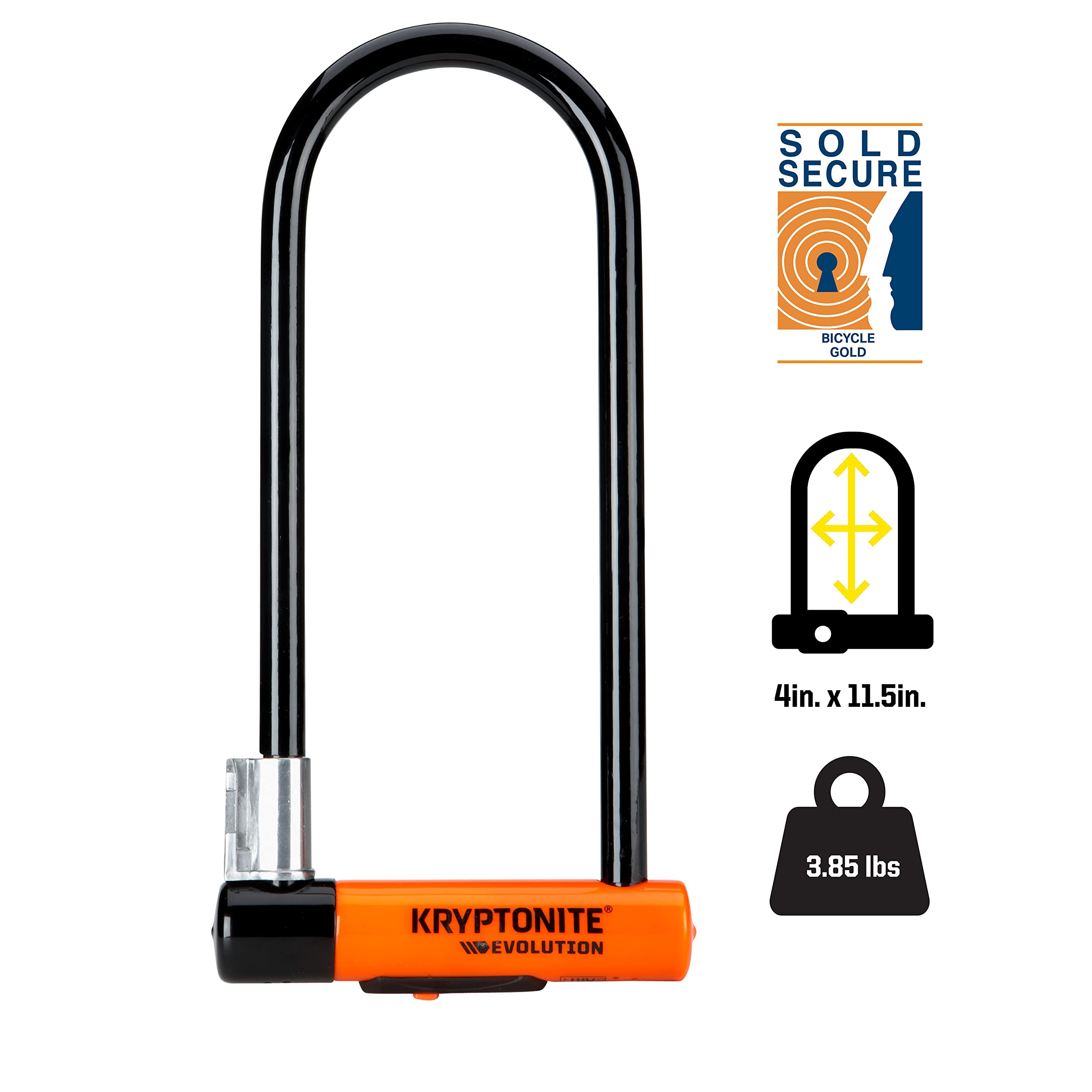 Kryptonite Evolution Long Shackle Bike U-Lock - 14mm Heavy Duty Anti-Theft Bicycle & Scooter Security Lock with Mounting Bracket & Keys - High Security for Urban Commuting, Campus, and Outdoor Cycling - Black