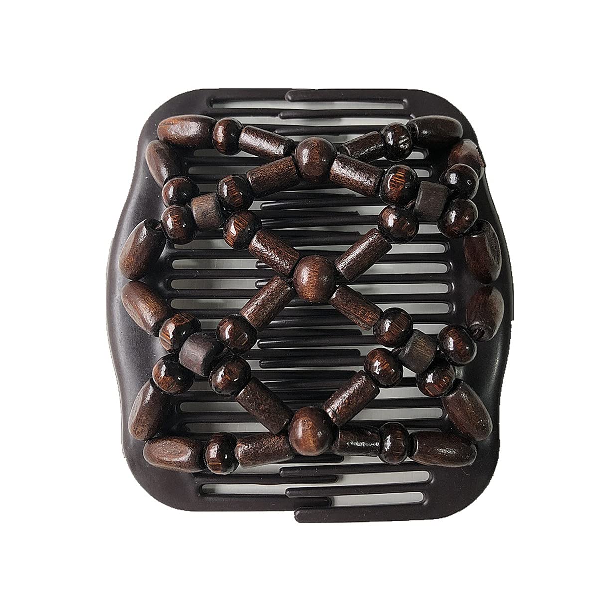 Wooden Beaded Stretch Double Side Hair Combs for Women - Magic Hair Clips & Bun Maker Accessories - Perfect for Weddings, Parties & Everyday Styling