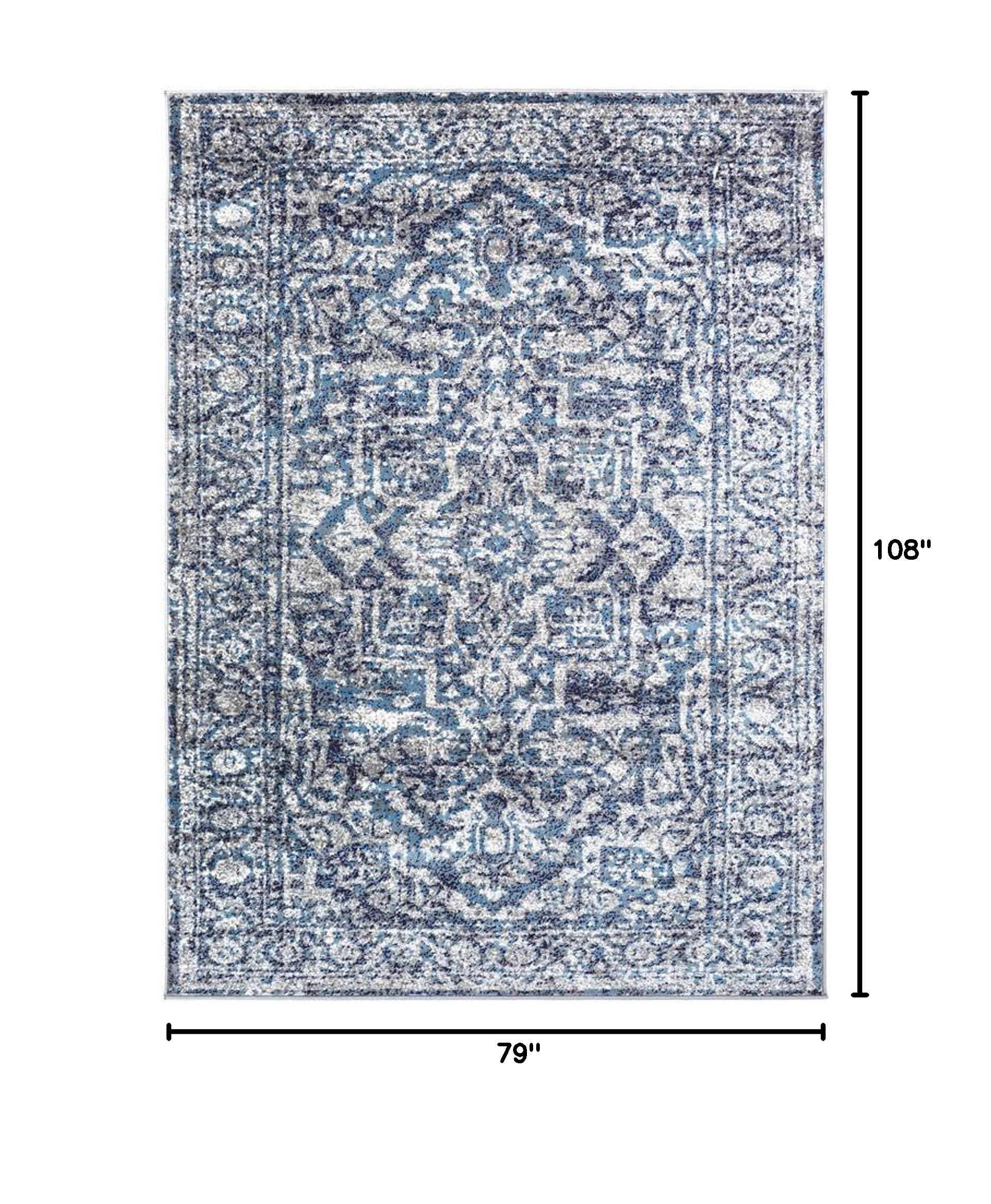Mark&Day Emma Traditional Navy Blue & White 6x9 Area Rug - Soft Carpet for Living Room, Bedroom, Kitchen - 6'7