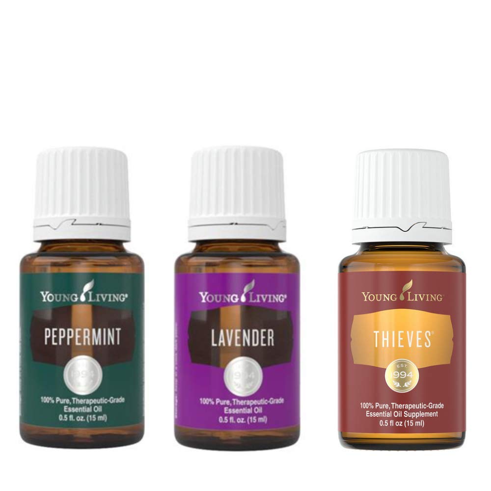 Best 3-Pack Essential Oils Set - Lavender, Peppermint & Thieves Oil for Aromatherapy, Stress Relief & Home Cleaning | Perfect for Diffusers, Massage & DIY Natural Products