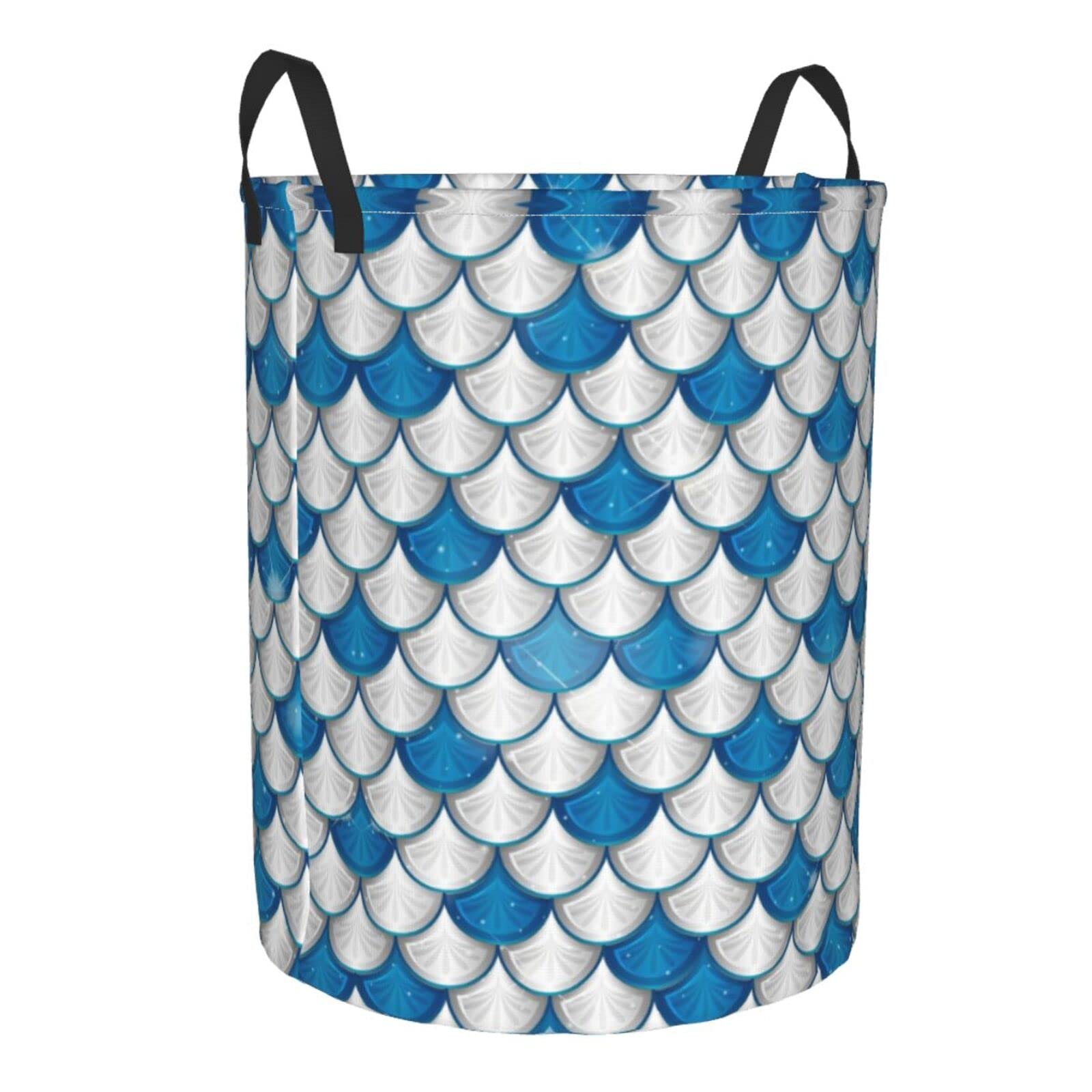 Mermaid Collapsible Laundry Hamper with Handles - Foldable Clothes Basket for Bedroom, Bathroom & Nursery - Blue Storage Organizer for Dirty Laundry, Toys & Household Items - Easy Carry & Space Saving Design