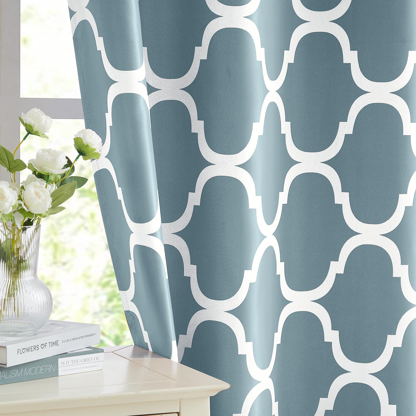 Melodieux Moroccan Thermal Insulated Blackout Curtains 42x84 Inch - Dusty Teal Room Darkening Window Drapes for Living Room & Bedroom (2 Panels) | Noise Reducing, Energy Efficient Home Decor
