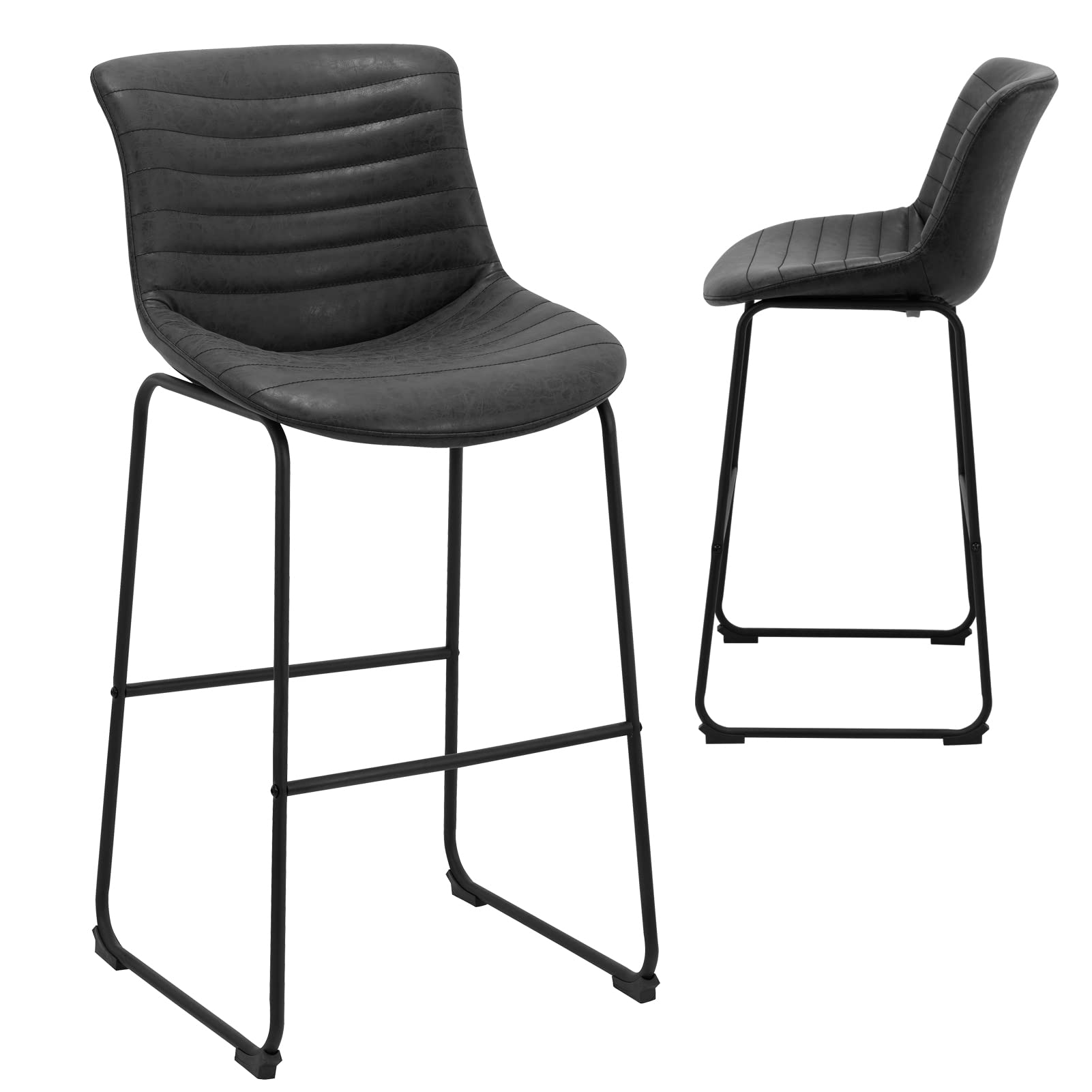 Chairelax High Bar Stools Set of 2 - Modern Synthetic Leather Counter Height Bar Chairs with Backrest & Footrest - Perfect for Kitchen, Restaurant & Home Bar Counter (Black)