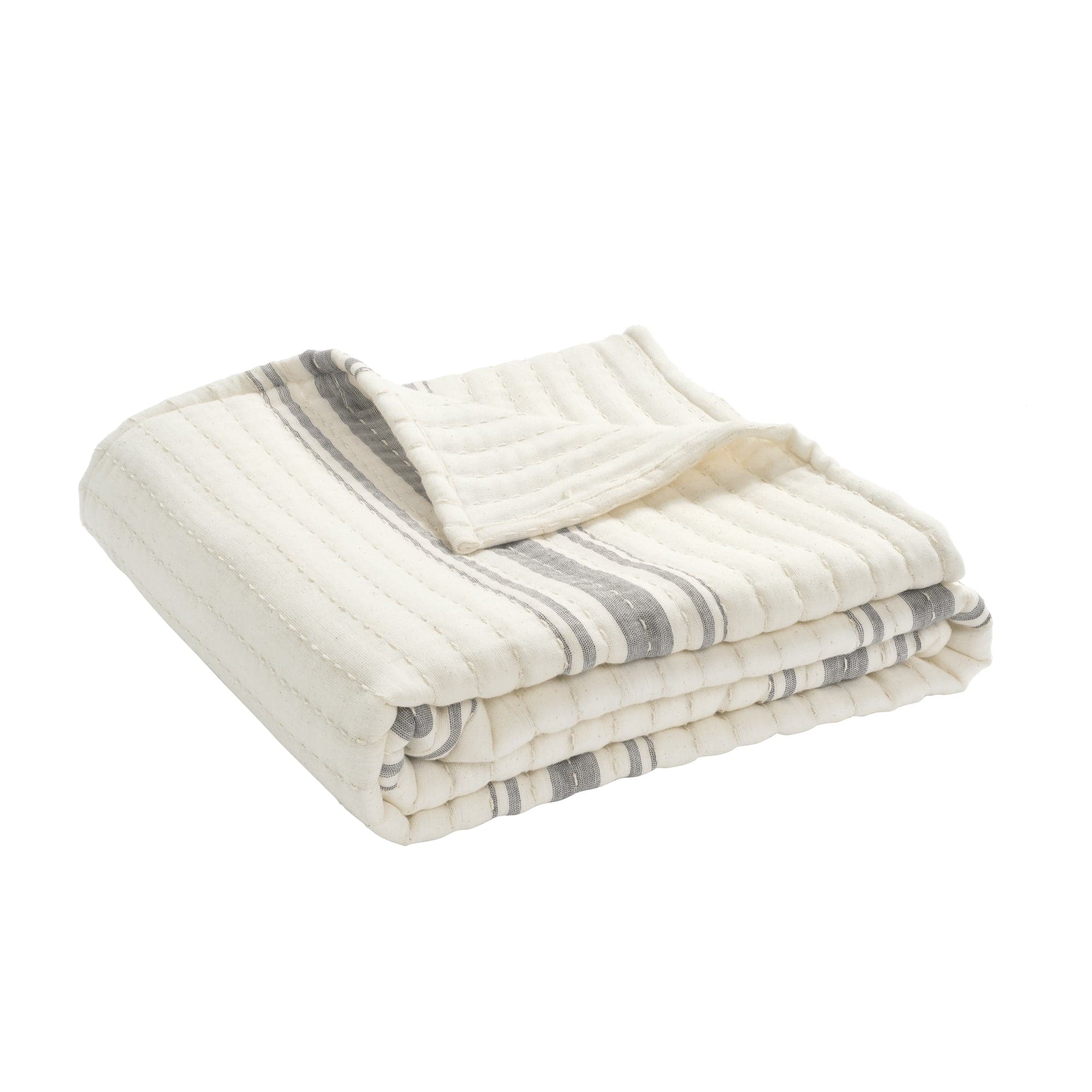 Farmhouse Stripe Kantha Pick Stitch Yarn Dyed Cotton Woven Throw Blanket - Cozy Handmade Bedspread for Sofa, Couch & Home Decor - Perfect for Living Room, Bedroom & Gift Giving