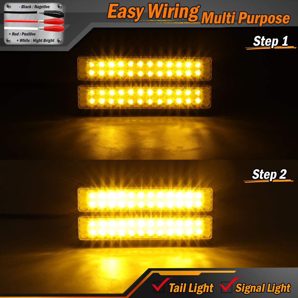 8 Inch Amber LED Trailer Marker Light - 24 LED Sealed Clearance Lamp with Double Base Button for Trucks, Pickups, RVs & Tow Vehicles (12V DC) - Perfect for Night Driving & Road Safety