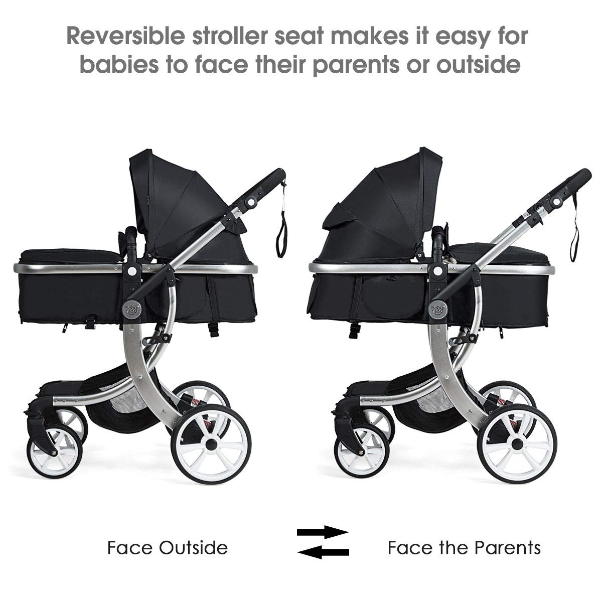 HONEY JOY Baby Stroller - Convertible Infant Bassinet Stroller with Adjustable Canopy & Backrest, Foldable Newborn Carriage with Storage Basket & Foot Cover (Black) | Perfect for Outdoor Walks, Shopping & Travel