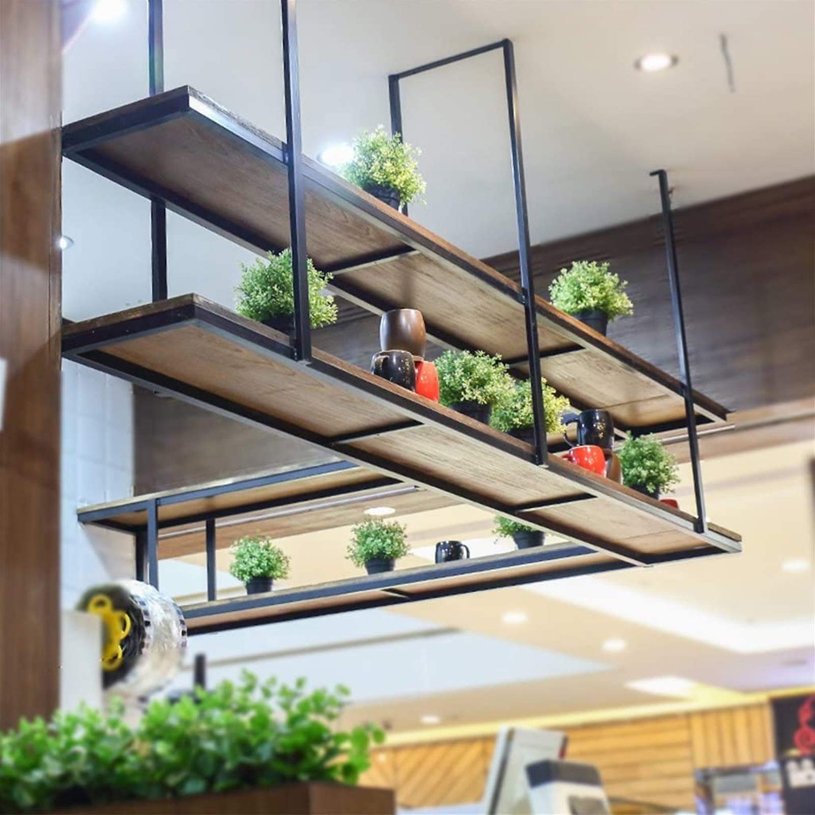 2-Tier Iron Floating Shelf - 100x30x80cm Hanging Storage Rack for Plants, Kitchen Pots & Pans, Decorative Display | Perfect for Home, Office, Bar & Indoor Gardening