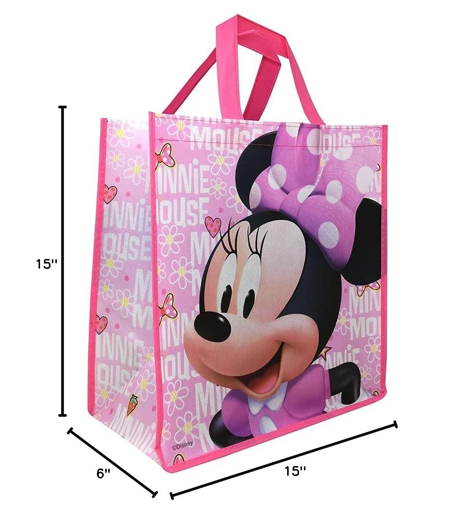 Minnie Mouse Tote Bags 2-Pack - Large Reusable Grocery Shopping Bags with Minnie Mouse Design & Bonus Stickers - Perfect for Disney Fans, Grocery Trips & Beach Outings