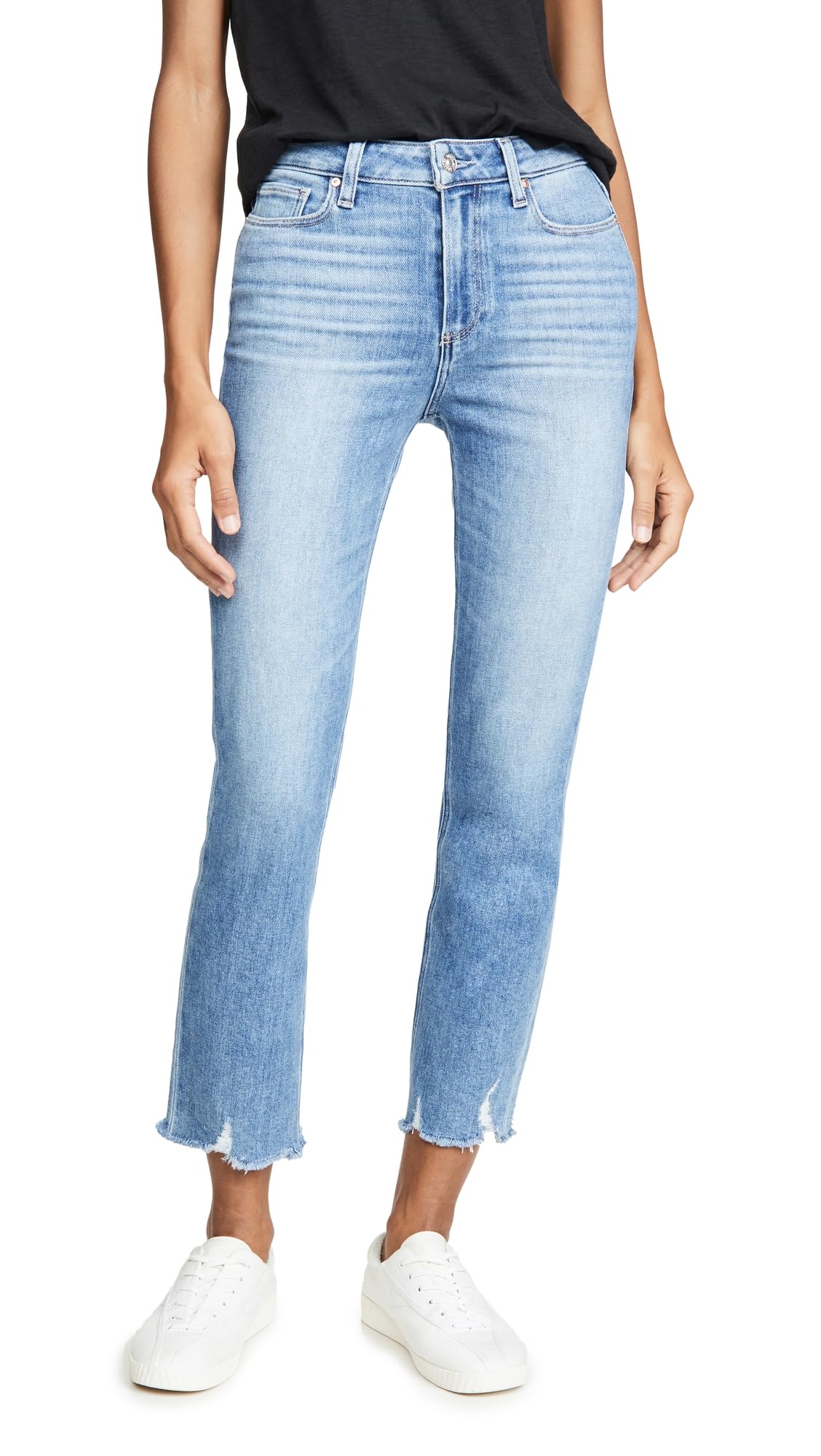 PAIGE Women's Cindy High-Rise Skinny Jeans with Destroyed Hem - Distressed Denim Pants for Casual Outfits & Night Out