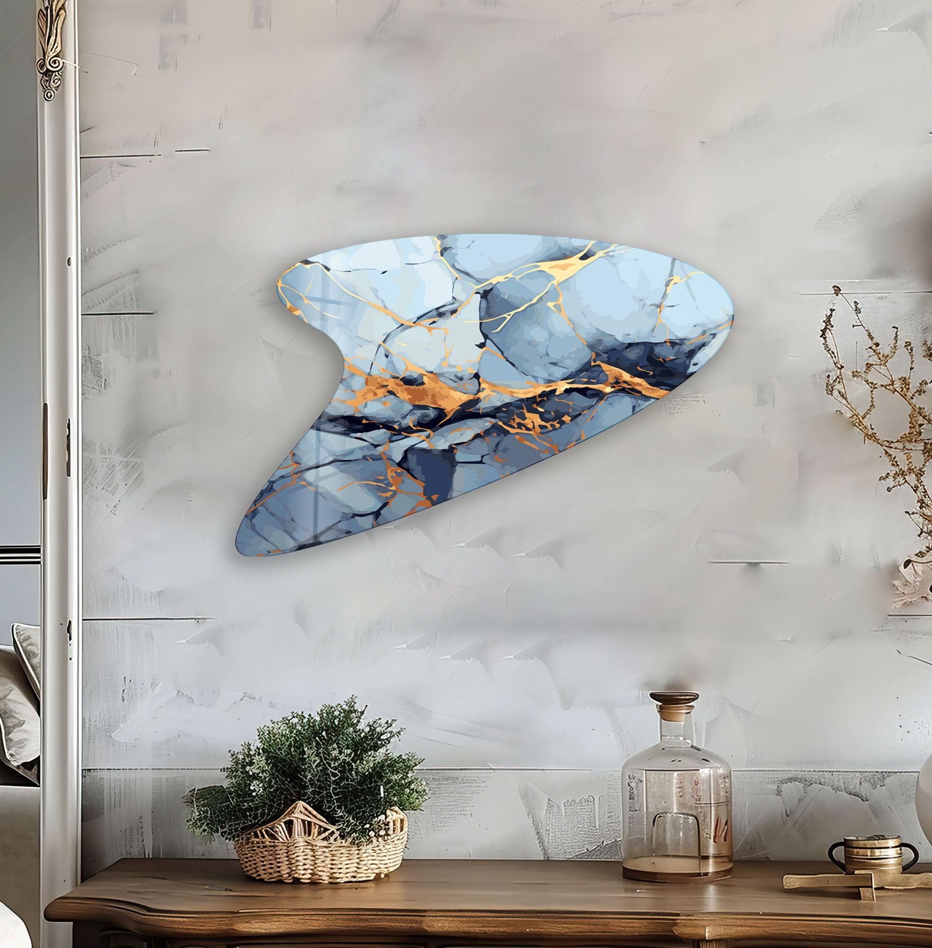 Blue & Gold Marble Modern Glass Wall Art - Elegant Home Decor for Living Room, Bedroom & Office - Perfect for Wall Decoration & Interior Design