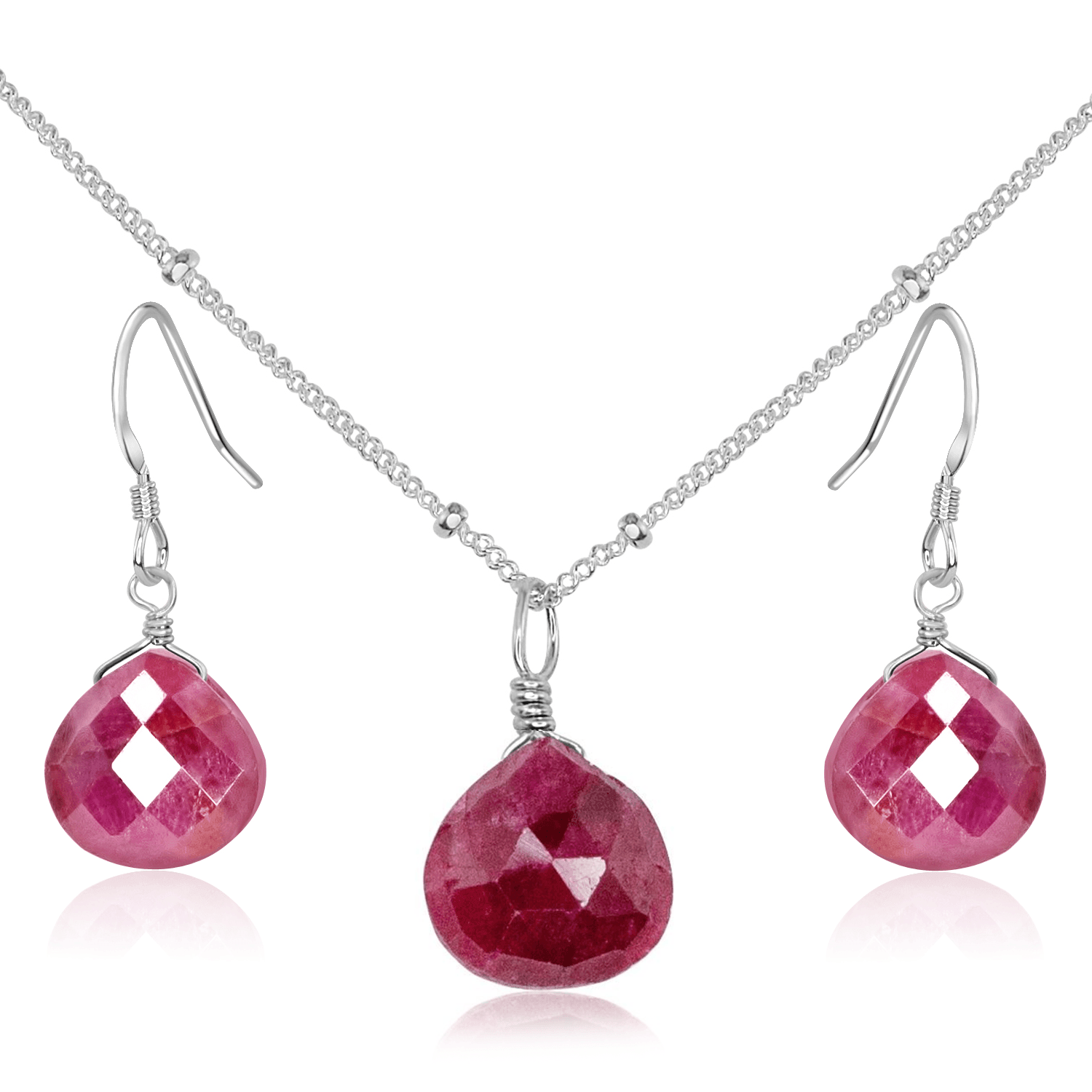 Ruby Tiny Teardrop Earrings & Necklace Set - 14K Gold Plated Dainty Jewelry for Women, Gift for Her | Perfect for Weddings, Date Nights & Special Occasions