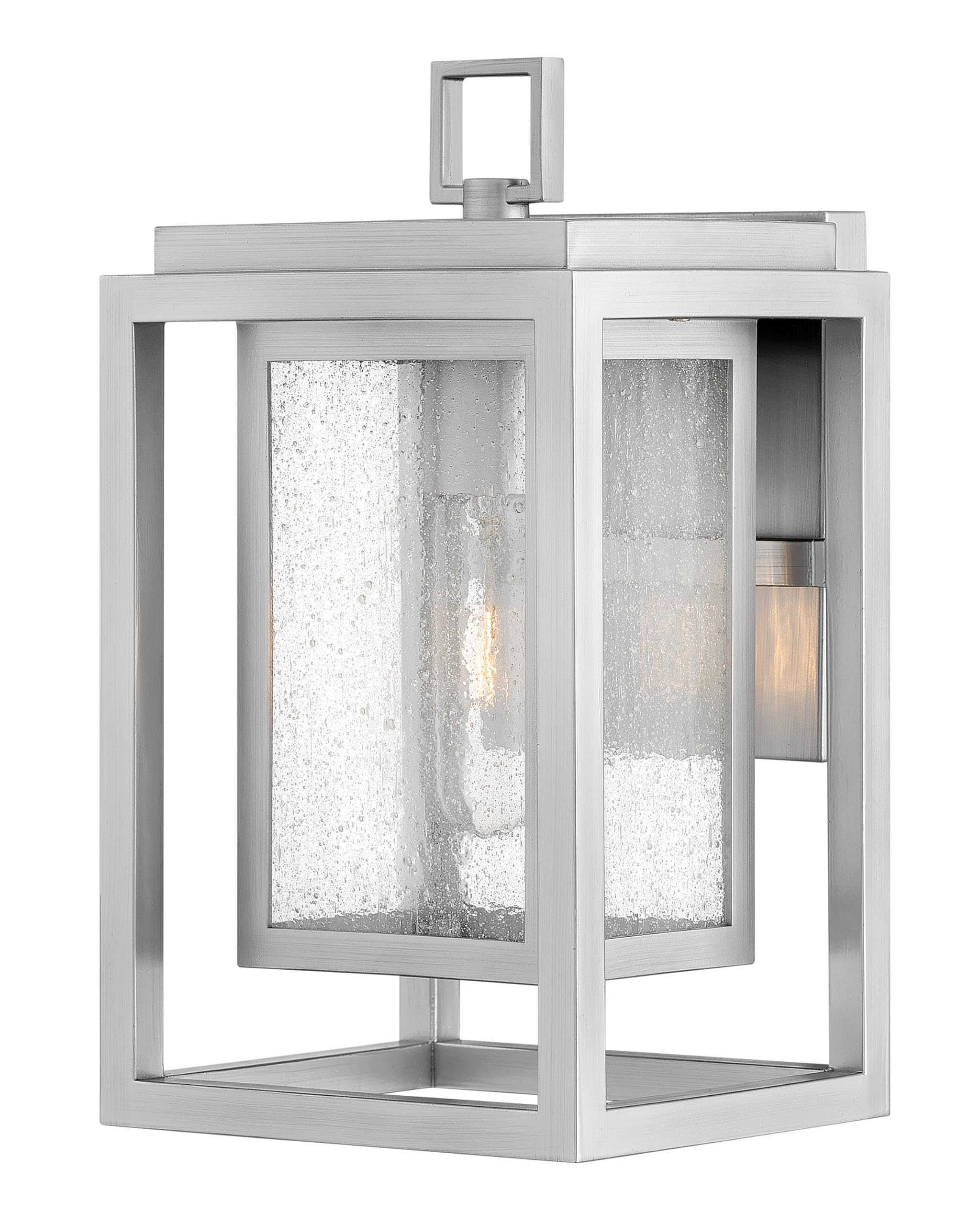 Hinkley Republic Small Wall Mount Outdoor LED Lantern with Clear Seedy Glass & Anti-Fading Satin Nickel Finish - Weatherproof Composite Material for Porch, Patio, Garden, and Entryway Lighting