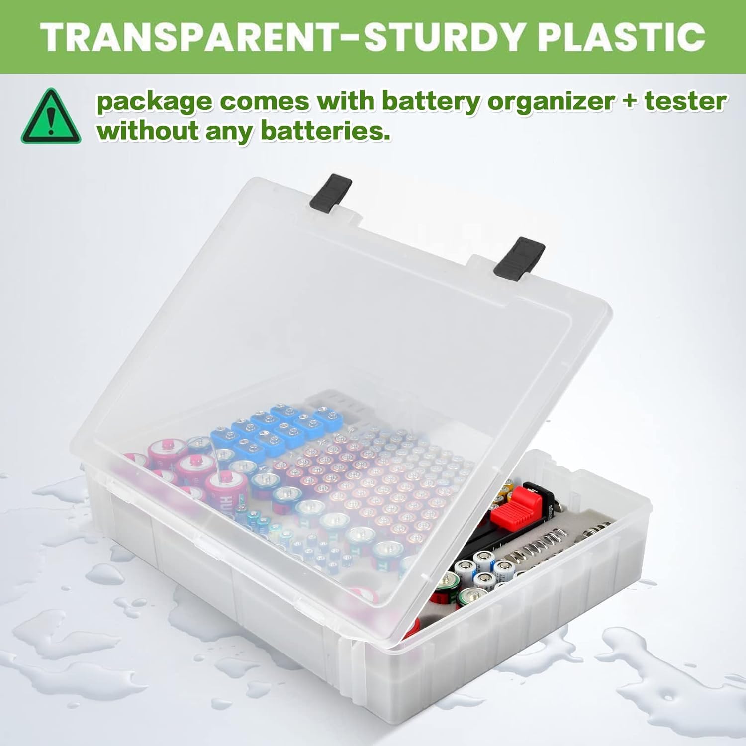 Battery Organizer Storage Case with Tester - Holds 225 AA AAA C D 9V Batteries & Lithium Cells (LR44 CR2 CR1632 CR2032) - Blue Battery Storage Box for Garage, Home & Office Organization