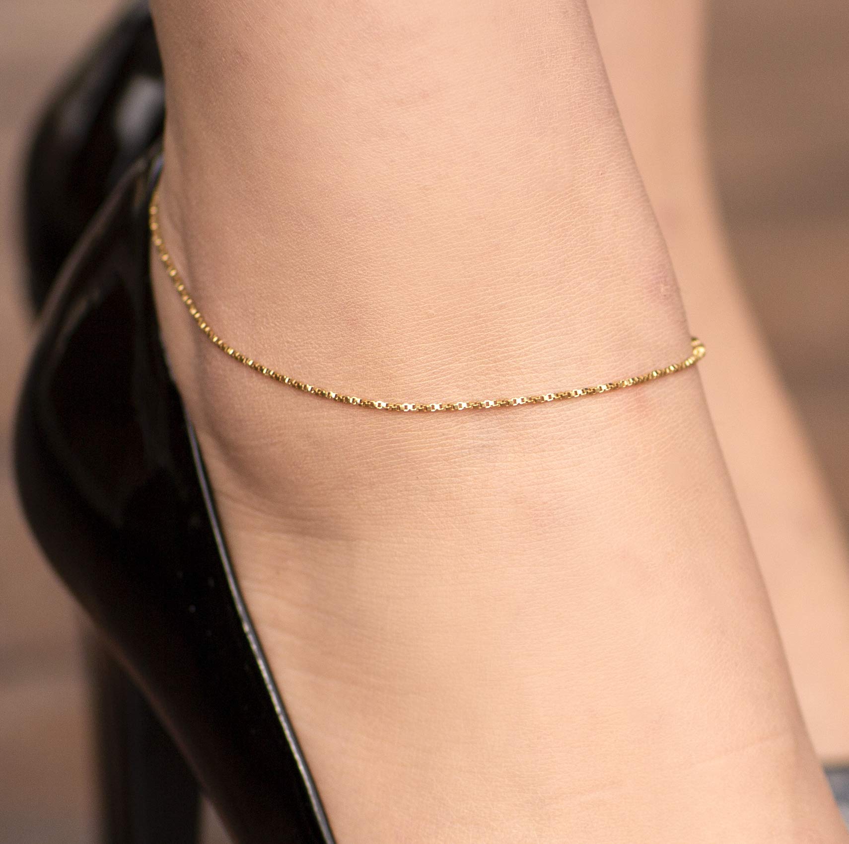 LIFETIME JEWELRY 24K Gold Plated Women's Twisted Box Chain Anklet Bracelet - Elegant Ankle Jewelry for Parties, Beach & Everyday Wear