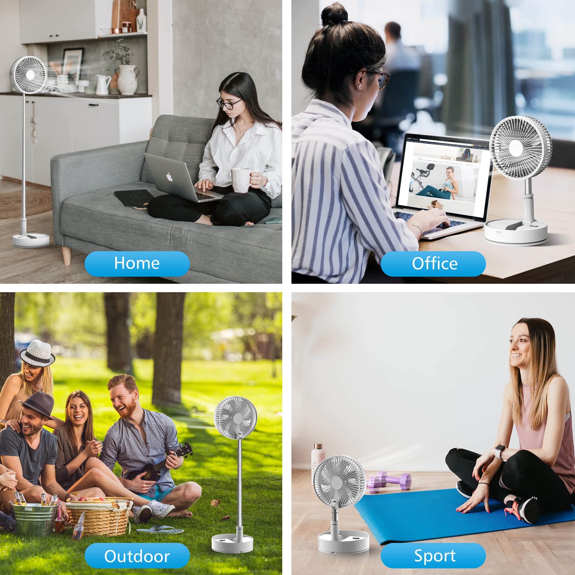 Rechargeable 7200mAh Cordless Foldable Portable Fan - Remote Control Oscillating Desk/Floor Standing Fan with USB Charging | Perfect for Bedroom, Office, Travel, Camping & Outdoor Use