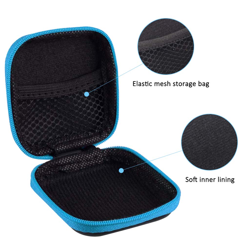 6 Pack Square Earbud Case with Carabiner Clip - Small Hard EVA Storage Bag for AirPods, Bluetooth Headphones & USB Drives (6 Colors) | Perfect for Travel, Gym & Daily Commute