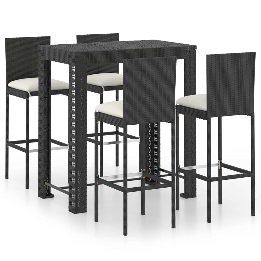 CHARMMA 5-Piece Outdoor Patio Bar Set with Weather-Resistant Poly Rattan & Cushions - Black - 34.4kg - Perfect for Backyard, Deck, Poolside & Garden Entertaining
