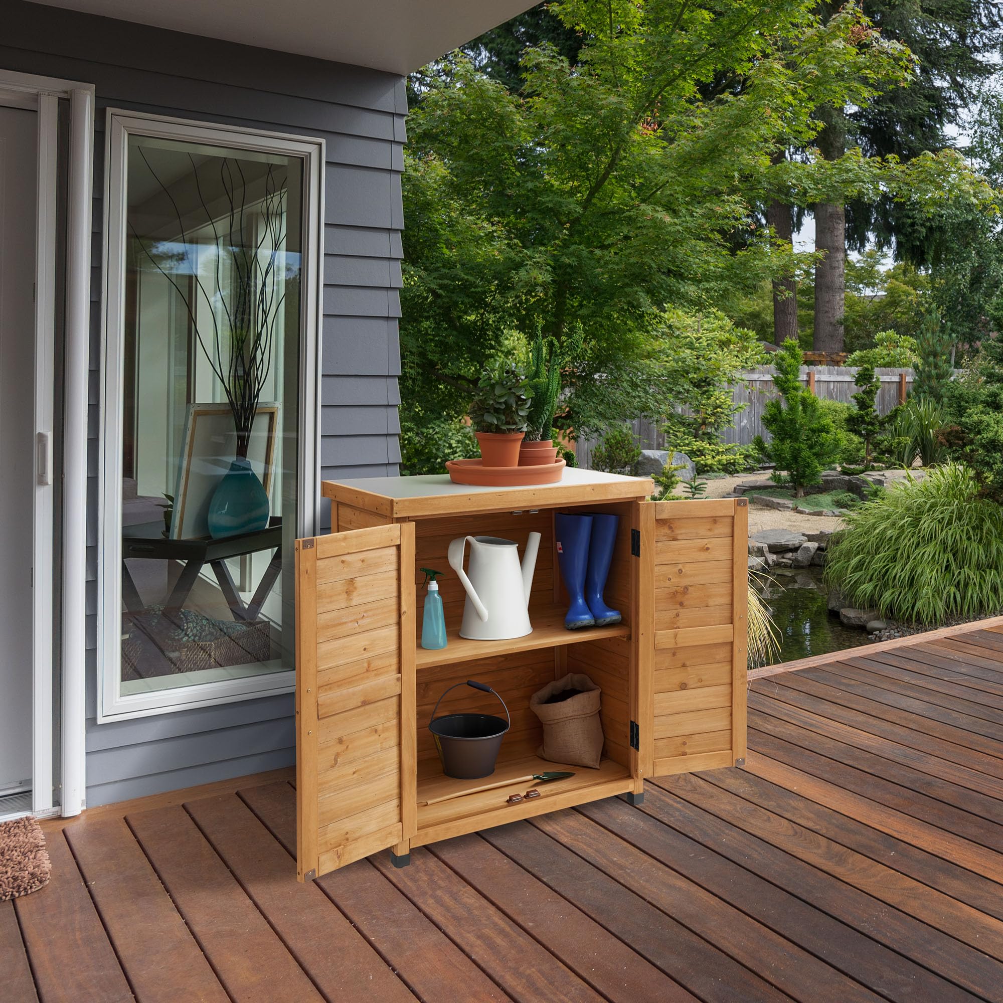 Casafield Outdoor Garden Potting Bench with Metal Tabletop & Storage Cabinet - Durable Wooden Workstation Table for Patio, Gardening & Planting - Perfect for Organizing Tools, Potting Plants & DIY Projects