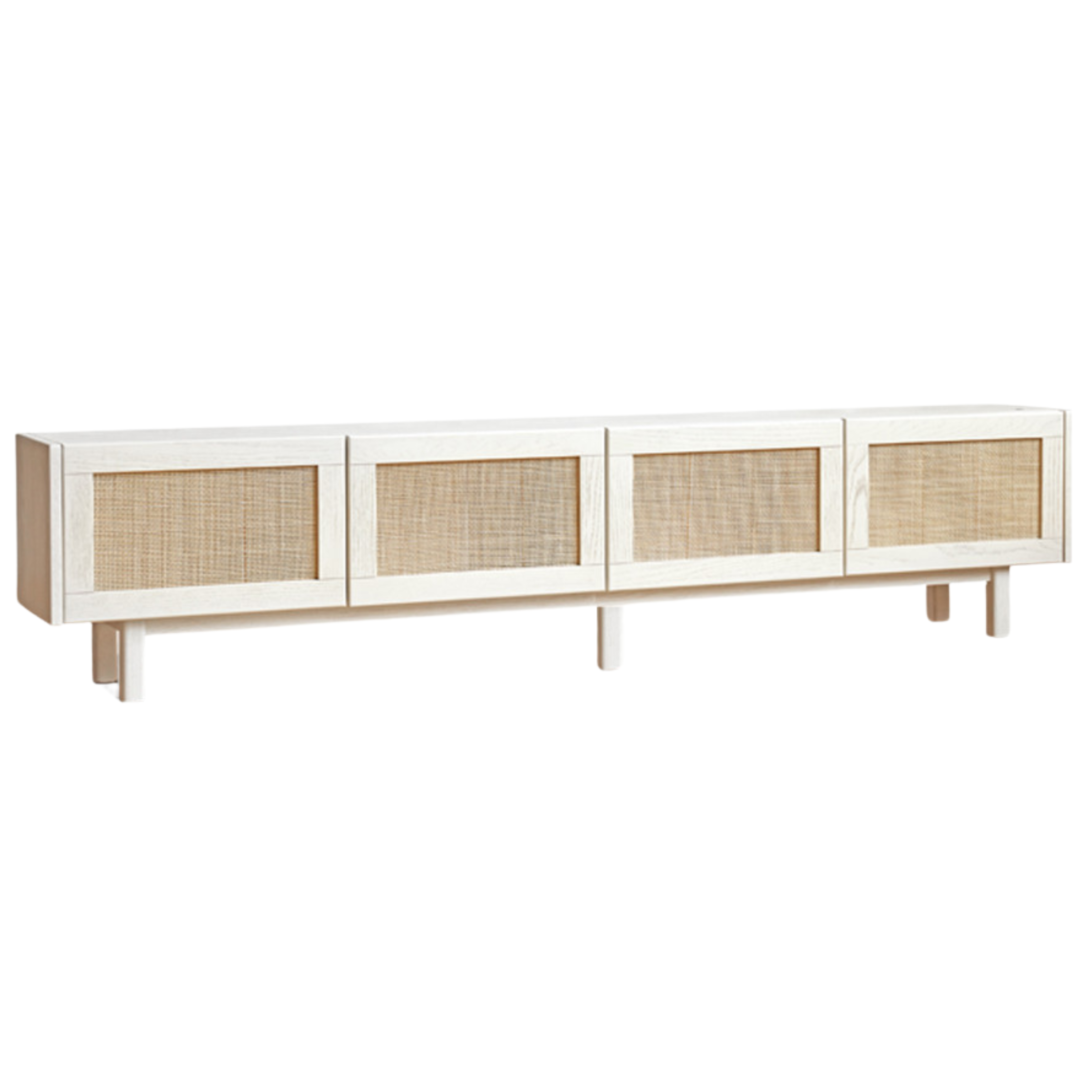 Solid Oak Wood Rattan TV Stand with Suspended Design - Stylish Media Console for Living Room, Bedroom & Home Theater