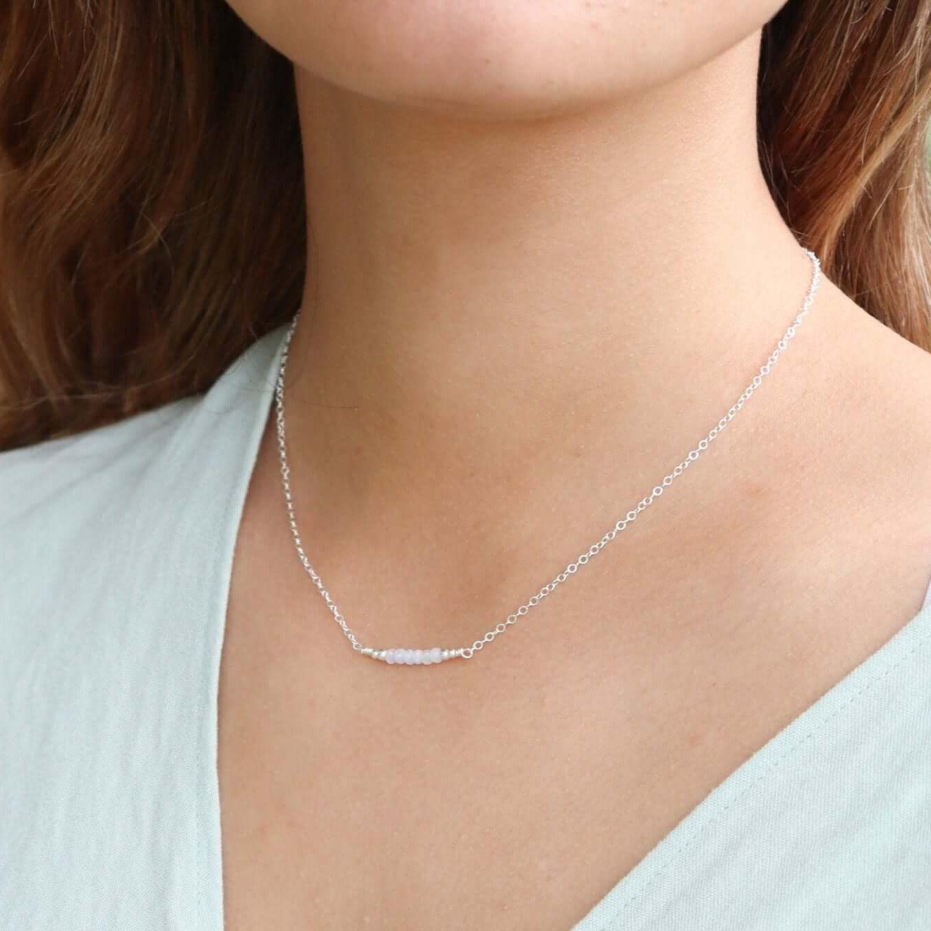 Sparkling Blue Lace Agate Faceted Bead Bar Necklace - Elegant Handmade Jewelry for Women, Gift for Her, Perfect for Weddings, Parties & Special Occasions