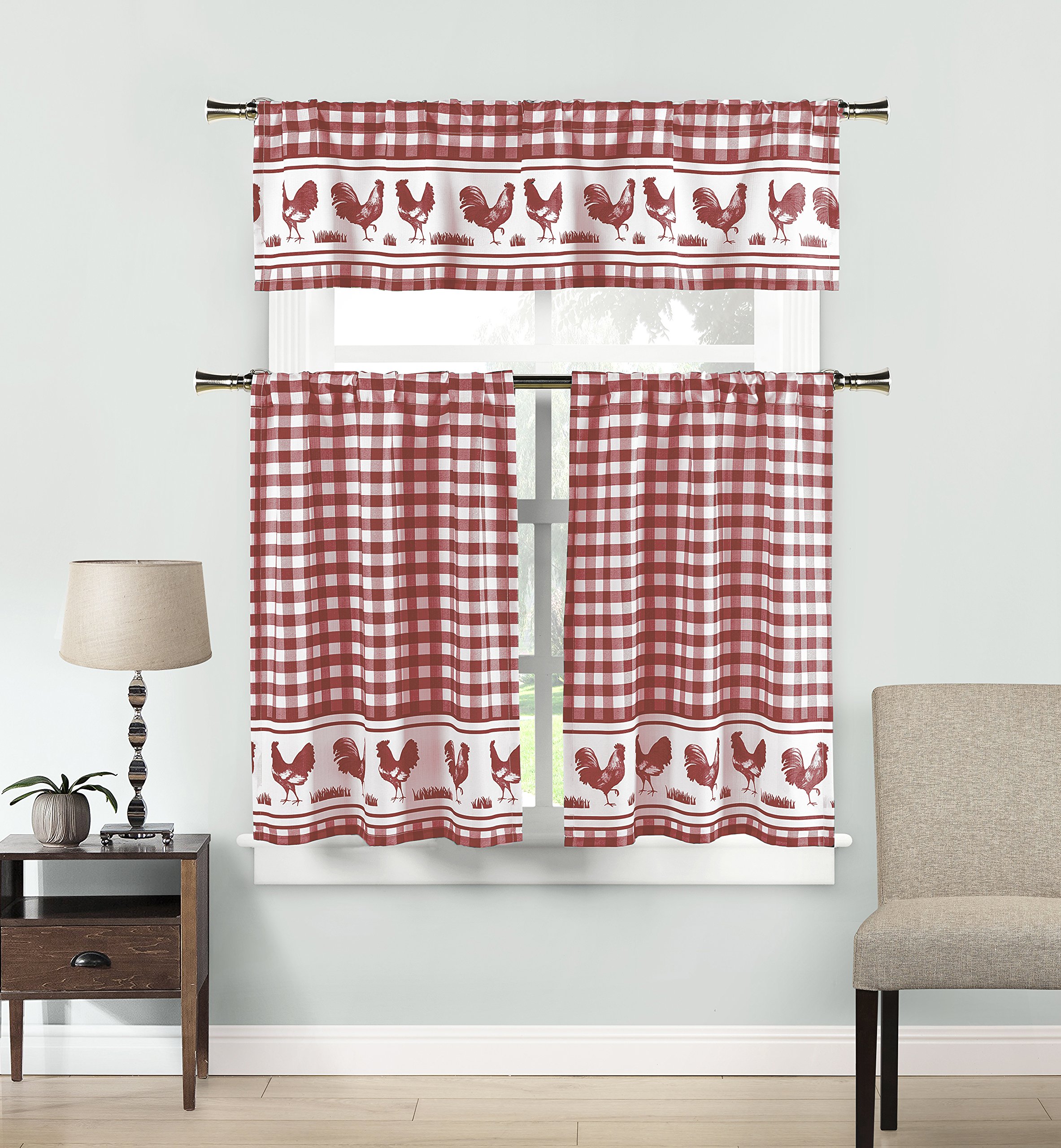 Duck River Textile Hellen Kitchen Curtains - Burgundy & White Striped Window Treatments for Farmhouse, Cottage & Country Style Decor | Perfect for Kitchens, Dining Rooms & Breakfast Nooks