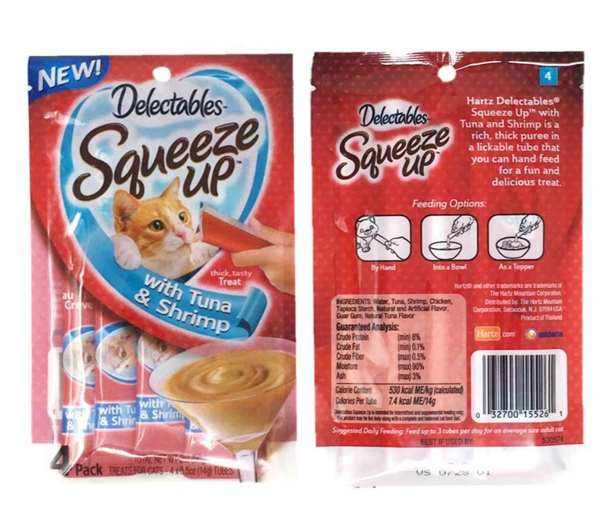 Hartz Squeeze Up Cat Treats Variety Pack - 3 Tasty Flavors (Tuna, Chicken, Tuna & Shrimp) 2oz Each | Soft Pate Treats for Cats | Perfect for Training, Bonding & Snack Time