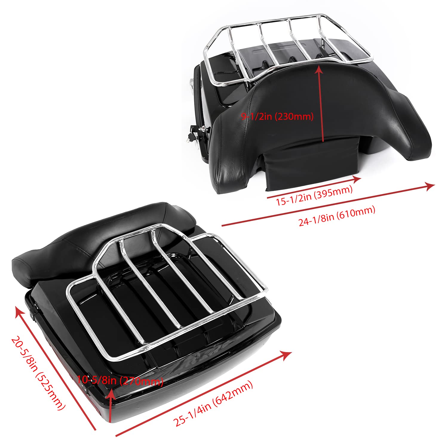 ECOTRIC Chopped Tour Pack Trunk for 1997-2008 Harley Davidson Touring Electra Glide & Road King - Compatible with Backrest & Top Rack | Perfect for Long-Distance Motorcycle Trips & Storage
