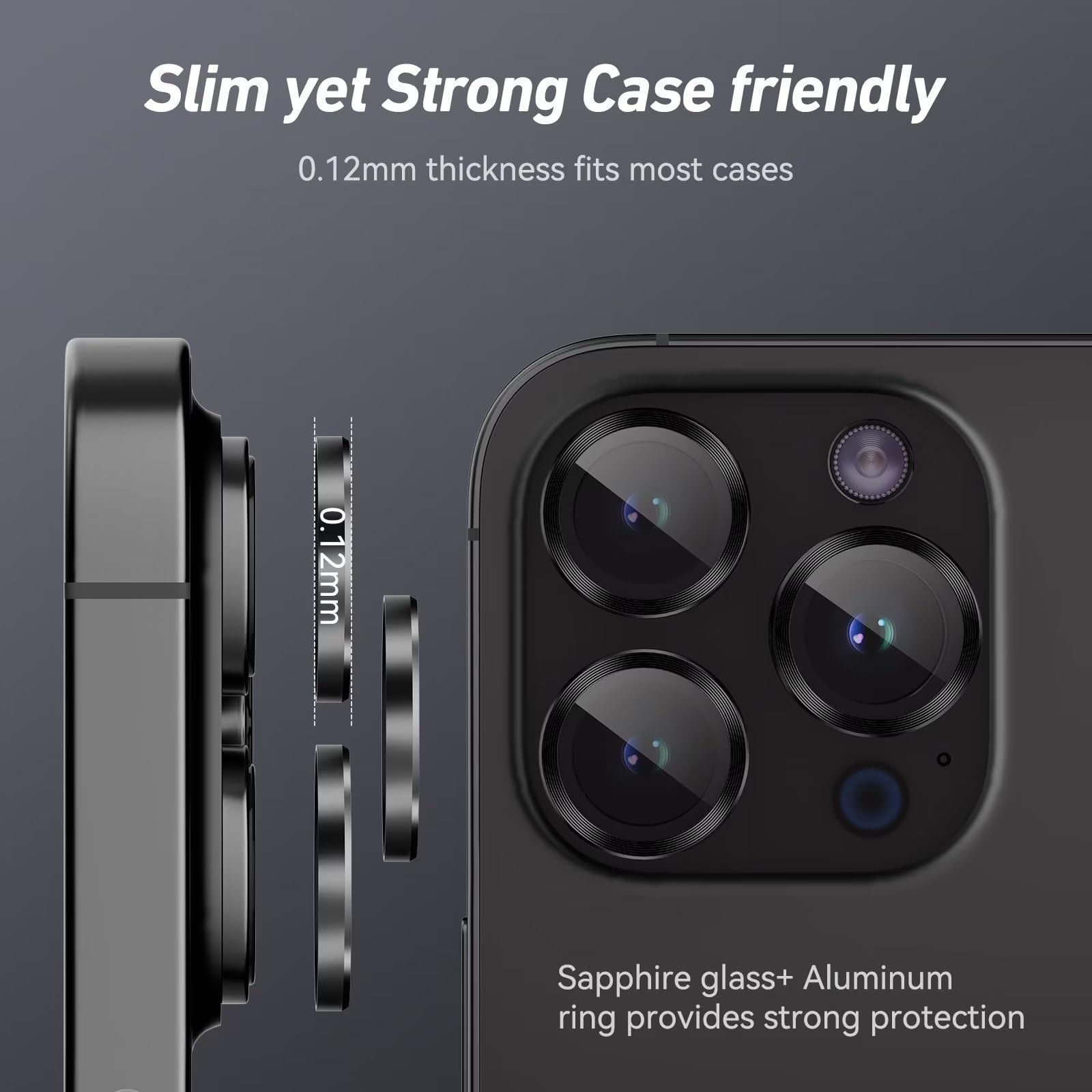 Jeluse 3X2 Pack 9H Tempered Glass Camera Lens Protector for iPhone 16 Pro Max/16 Pro/14 Pro Max/14 Pro - Anti-Scratch HD Clear Screen Protector Cover with Metal Alignment Ring Kit - Perfect for Outdoor Photography & Daily Protection