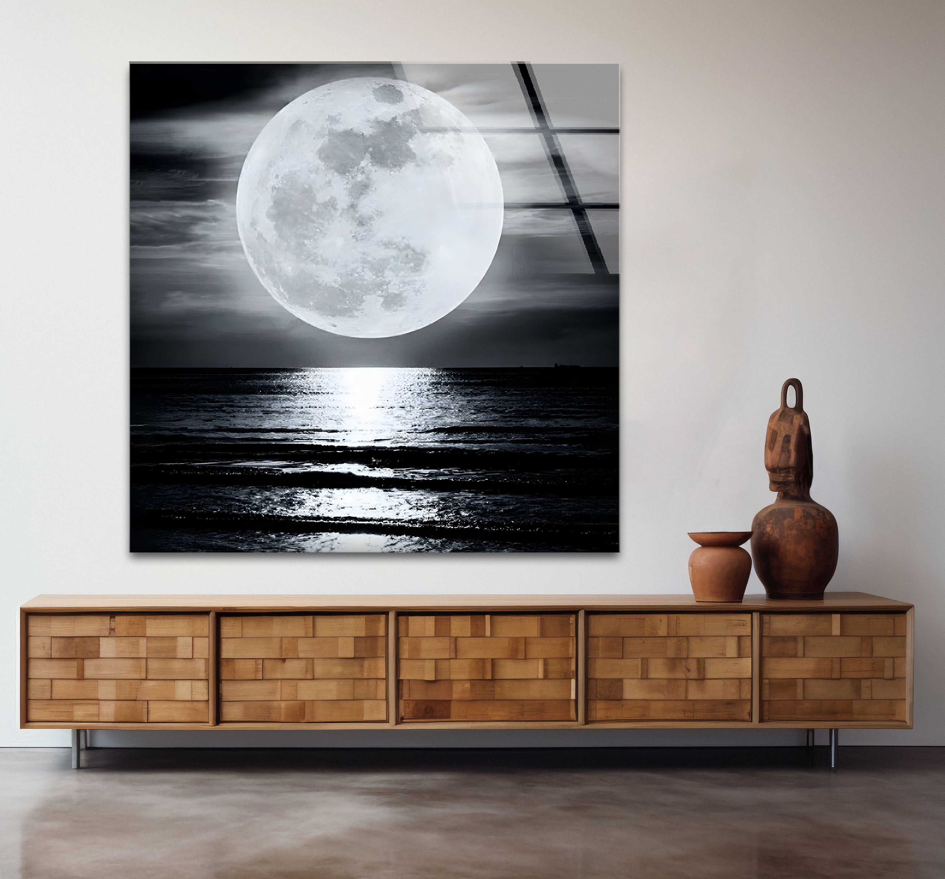 Black and White Moon Landscape Glass Wall Art - Modern Home Decor for Living Room, Bedroom & Office - Perfect Gift for Housewarming, Wedding & Birthday