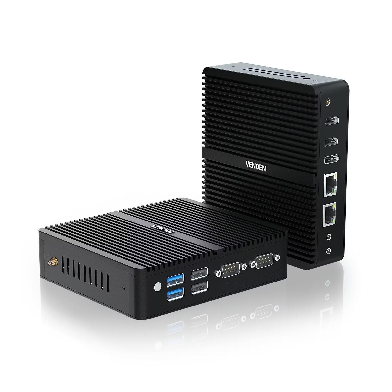 VENOEN Fanless Mini PC with 12th Gen Intel J6412 Processor, Windows 11 Pro, 8GB DDR4 RAM & 256GB SSD - Dual HDMI, DisplayPort, 3 Display Support, 2x LAN, 2x RS232, WiFi, Bluetooth 4.2 - Perfect for Home Office, Digital Signage, and Industrial Automation
