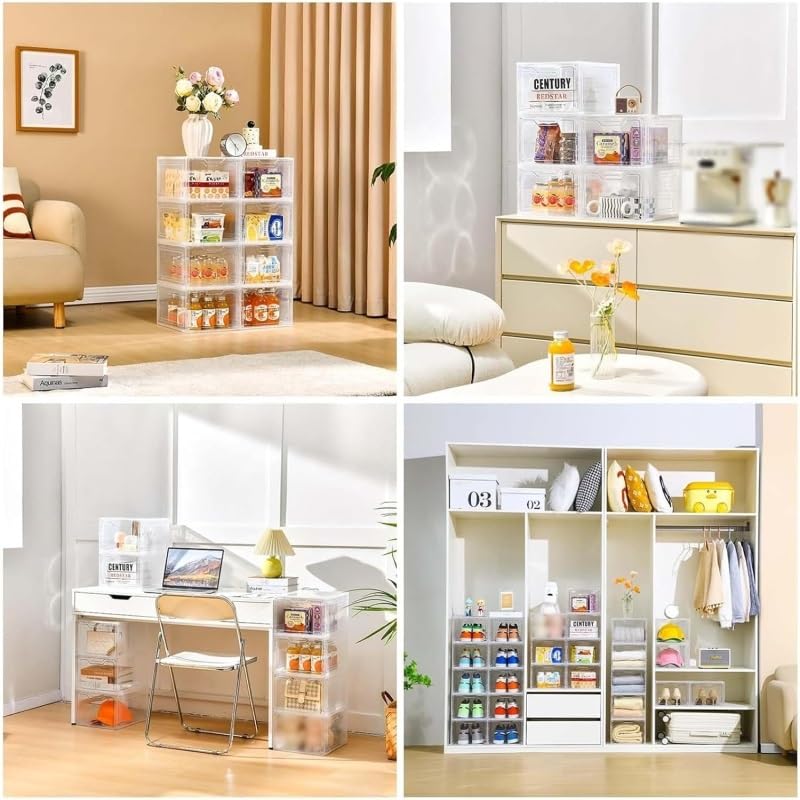 6 Pack Stackable Plastic Storage Bins with Lids & Magnetic Closure - 19Qt Clear White Organizing Bins for Home, Office, Kitchen, Pantry - Perfect for Food Storage, Toy Organization & Closet Shelving