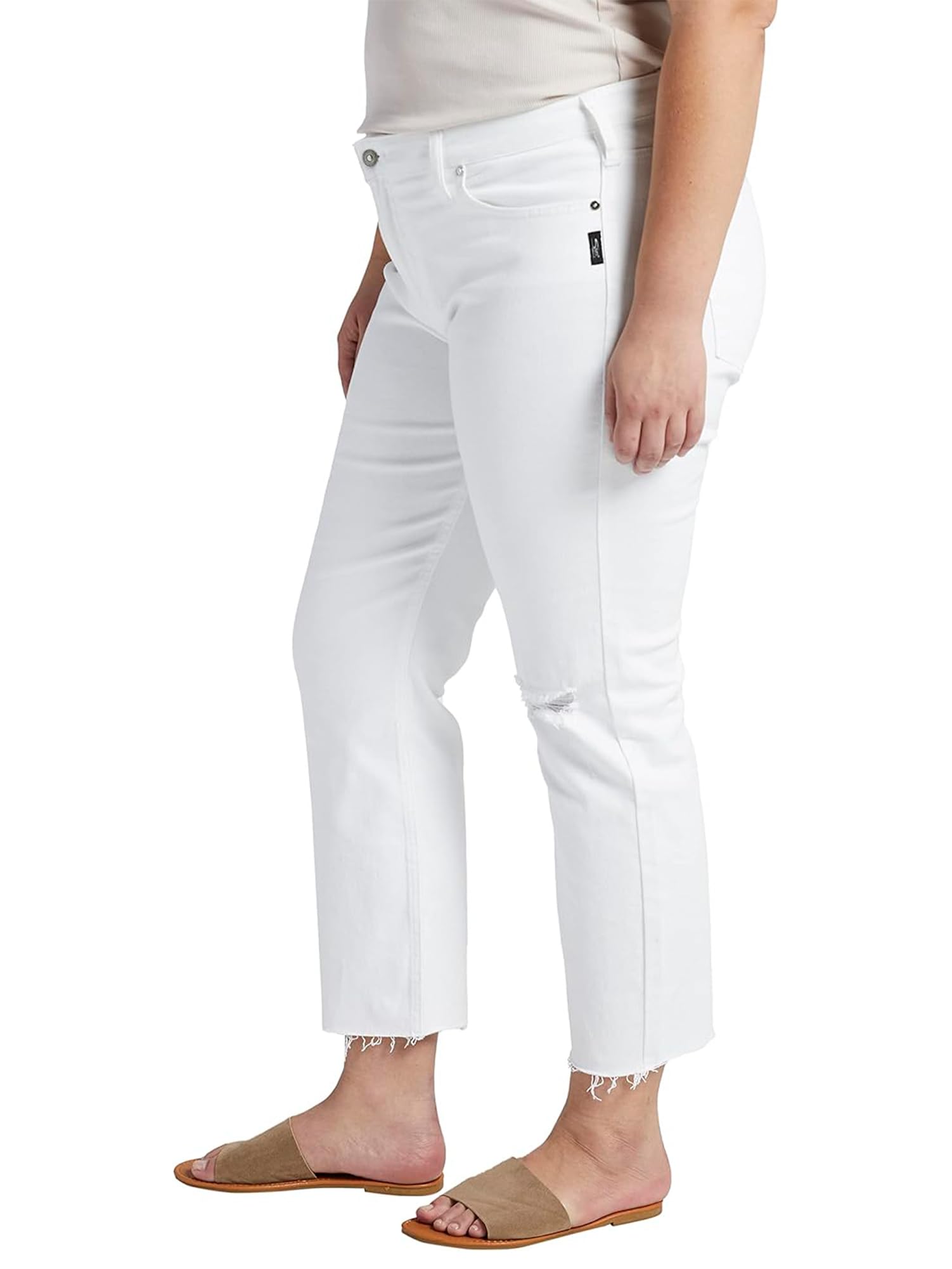 Silver Jeans Co. Women's Plus Size Most Wanted Mid Rise Straight Crop Jeans - Comfortable Stretch Denim Pants for Casual Wear & Everyday Outfits