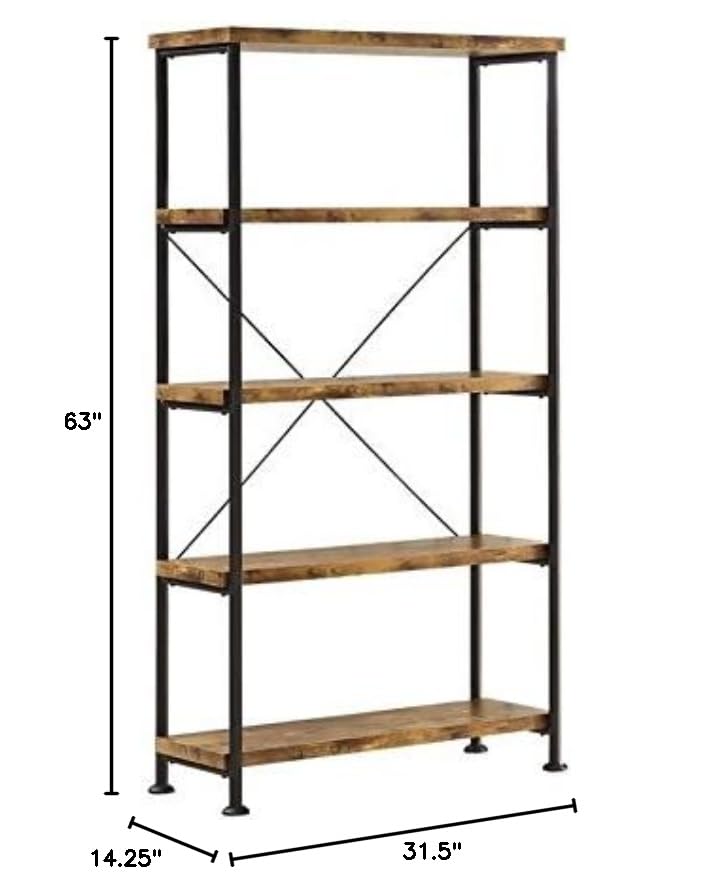 Allora 4-Shelf Wooden Bookcase in Antique Nutmeg Finish - Stylish Storage for Books, Decor & Home Office Organization